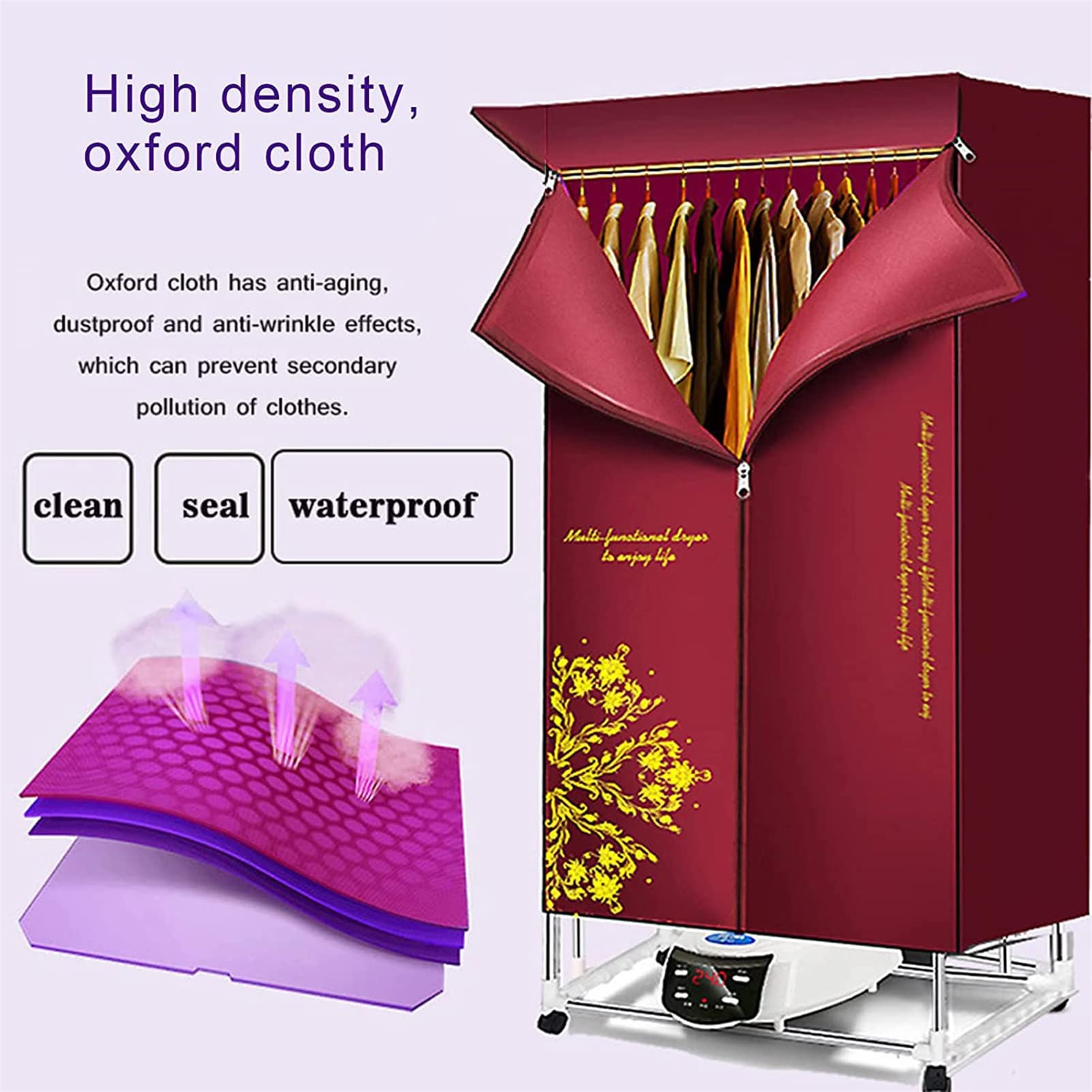 Asciugatrice Asciugabiancheria elettrico 1500W Grande capacità 20kg con telecomandoEfficiente dal punto di vista energetico Lavanderia interna bagnata Aria calda riscaldata asciugatura Rack Armadio