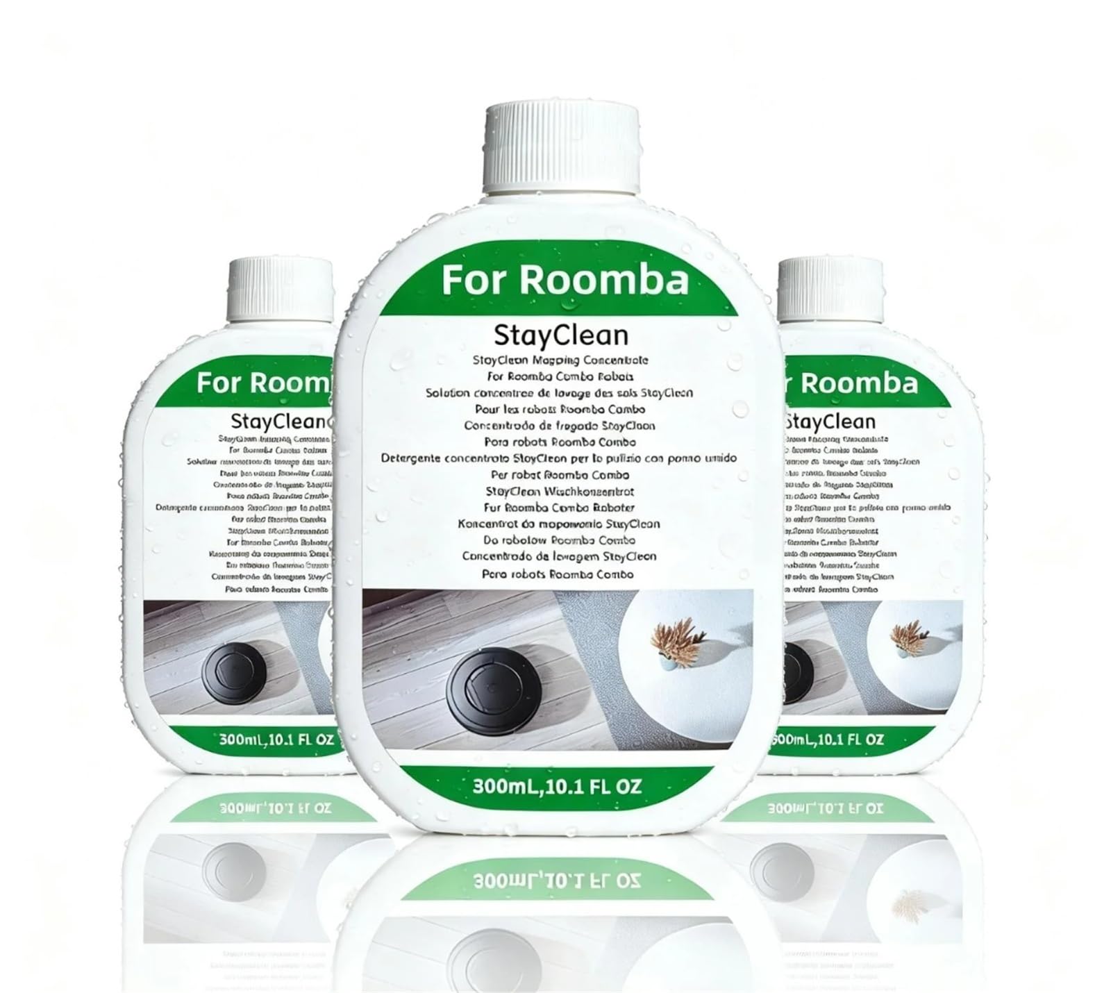 Solución limpiadora de fregona robotizada baja espuma, compatible con Roomba 705 505 y base lavado automático, limpiador suelos baldosas madera, fórmula limpieza profunda, 300 ml, aroma fresco