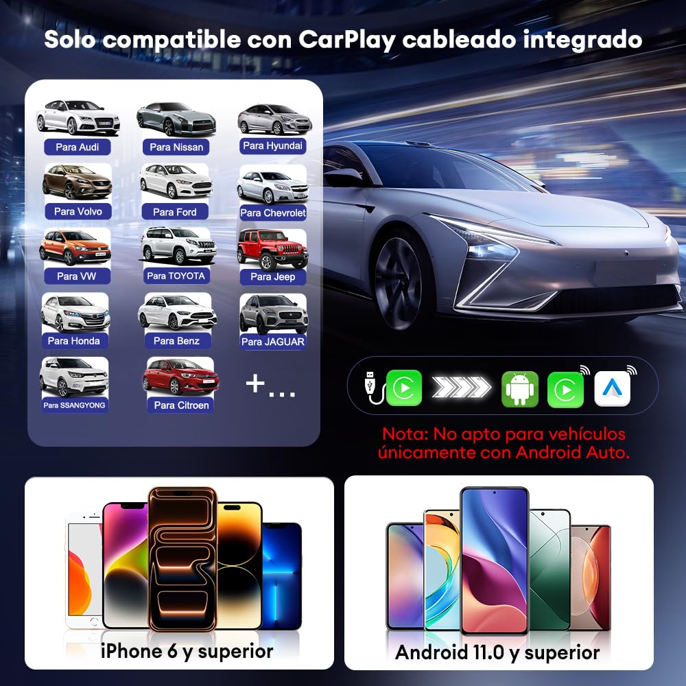 Carlinkit CP2A Pro Adaptador inalámbrico CarPlay - Compatible con Netflix/YouTube/TikTok Lite Streaming para coches CarPlay con cable de fábrica, Android Auto inalámbrico y dongle de juego de coche