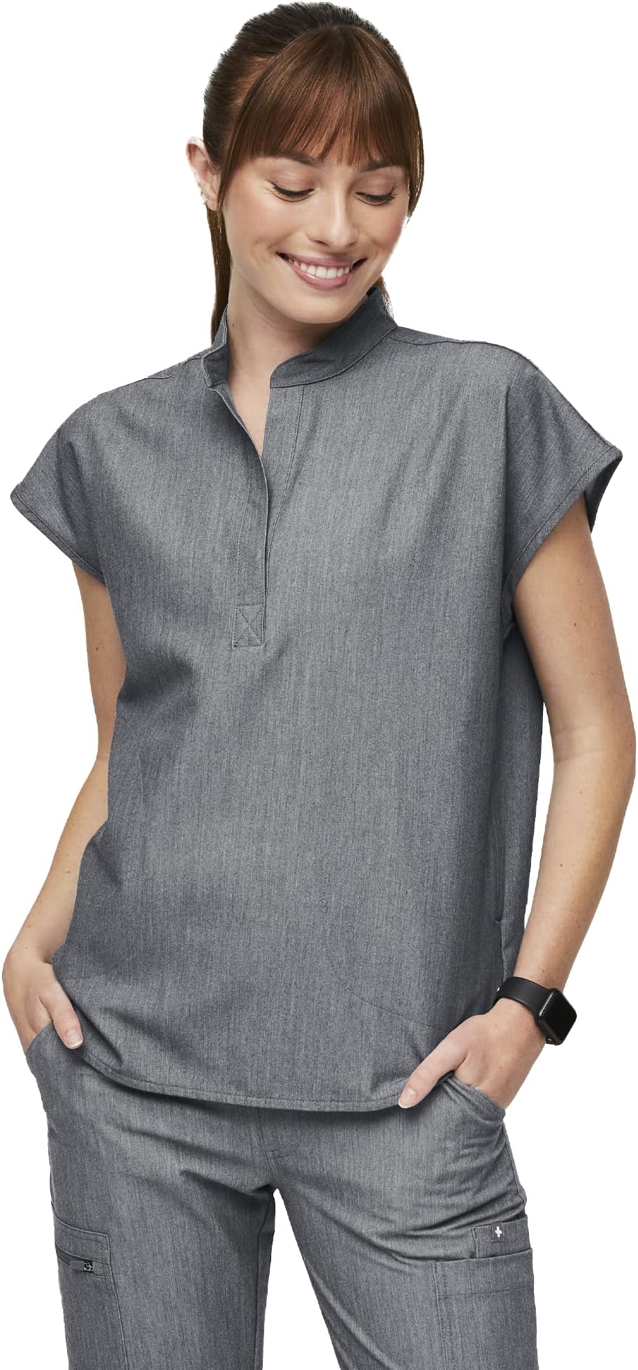 FIGSRafaela Oversized Scrub Tops for Women — Mandarin Collar, Shirttail Hem, 3 Pockets, 4-Way Stretch Women’s Scrub Top