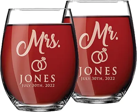 Mr and Mrs Wine Stemless Glasses - Personalized...