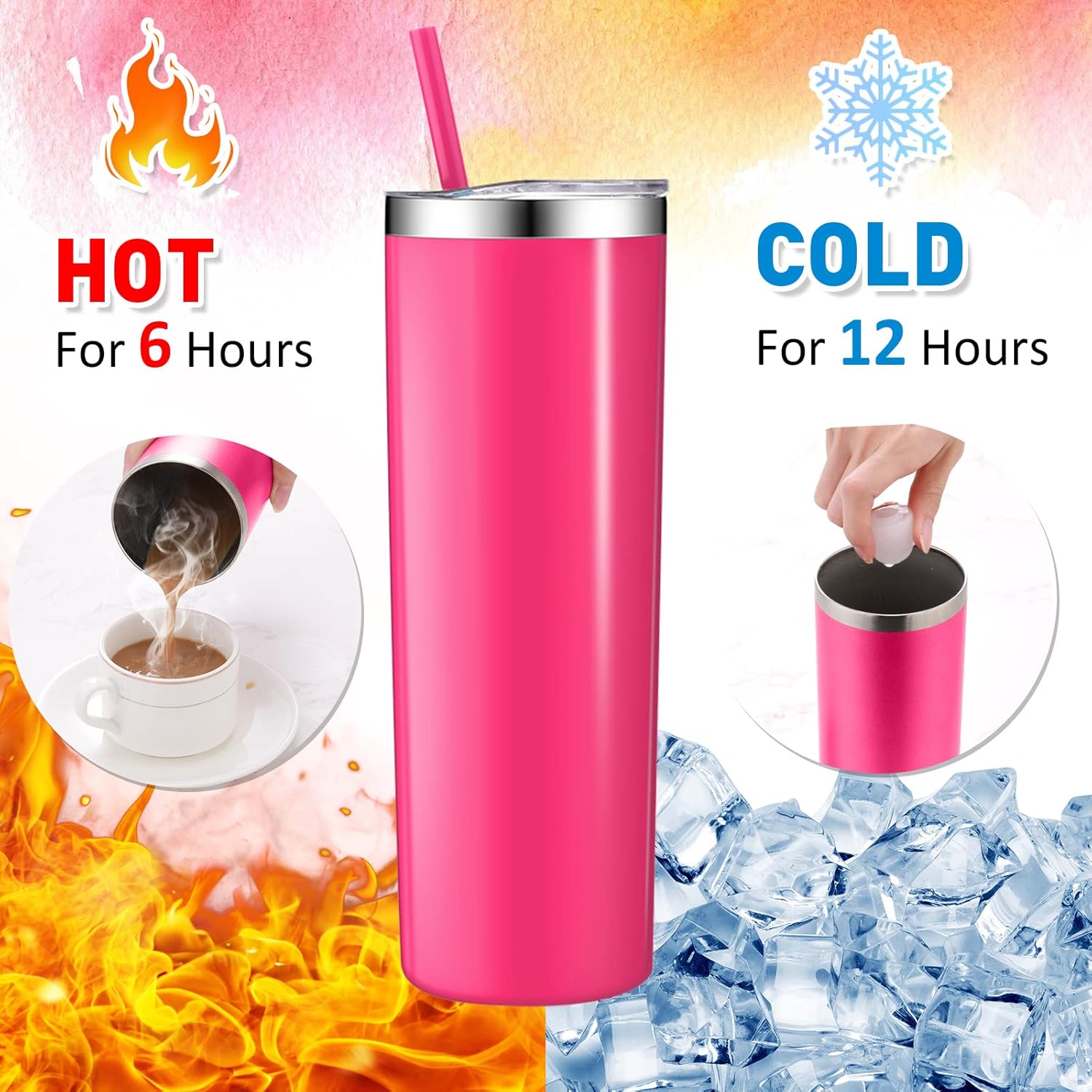 Mimorou 12 Pack Skinny Tumblers with Straws and Lids, 20 oz Stainless Steel Slim Double Wall Tumbler Vacuum Insulated Water Cup Travel Coffee Mug,12 Colors - Image 4