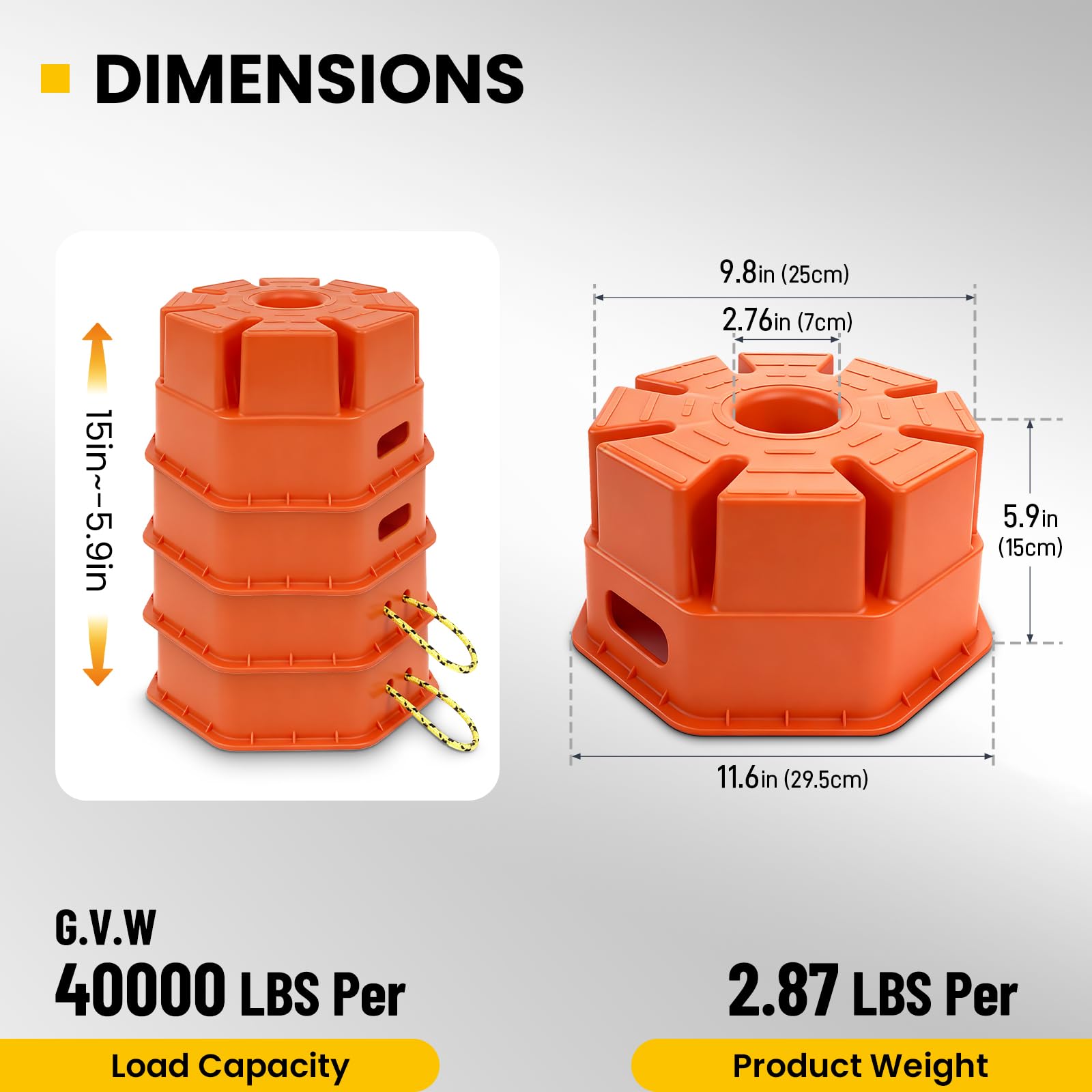 HOXWELL Blok podnośnika przyczepy 15 cm H, 4 sztuki, z torbą, pojemność 18 000 kg, bloki stabilizatora kampera, do każdego podnośnika języka, słupka, stopy, okrągłego kwadratu lub stabilizatora