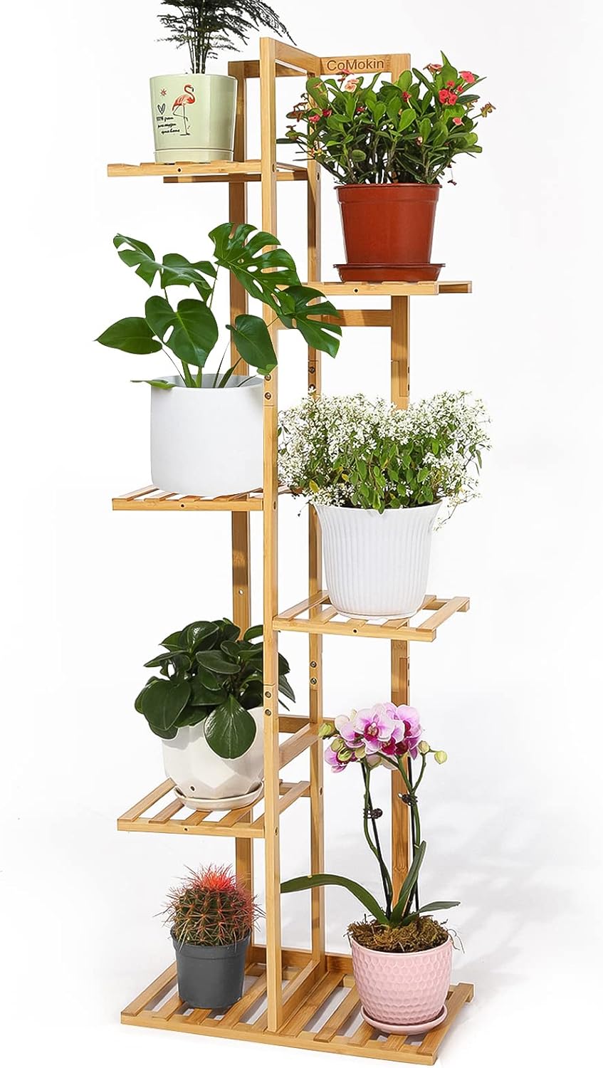 Plant Rack Indoor Bamboo Tiered Plant Stand 7 Potted Table Top Plant Shelf,Corner Plant Stands for Indoor Plants Shelves Planter Display for Patio Garden Living Room Strong Load Bearing 11LB
