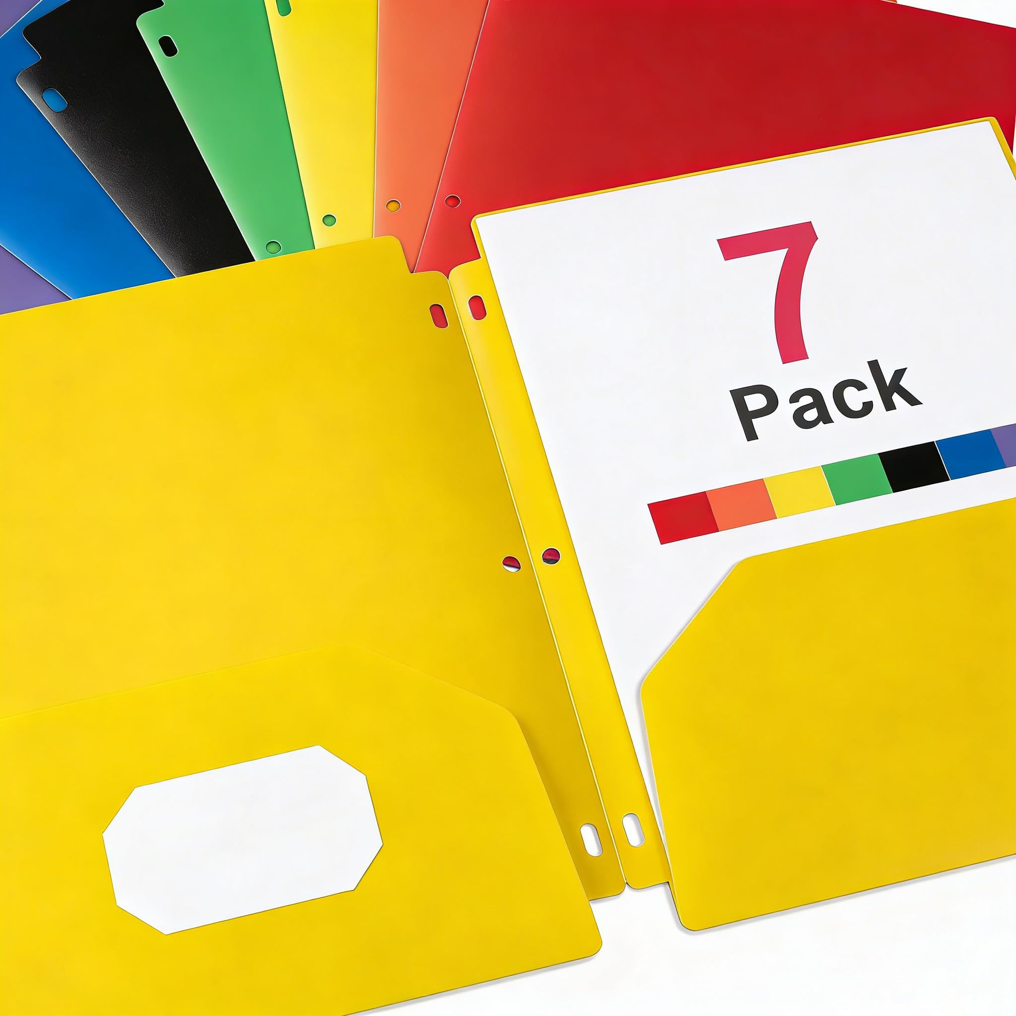 – Plastic 3 Hole Punch Folders with Pockets (7 Pack, Assorted Colors), Fits 3-Ring Binder, Divider Folder for Notebook, Durable Poly