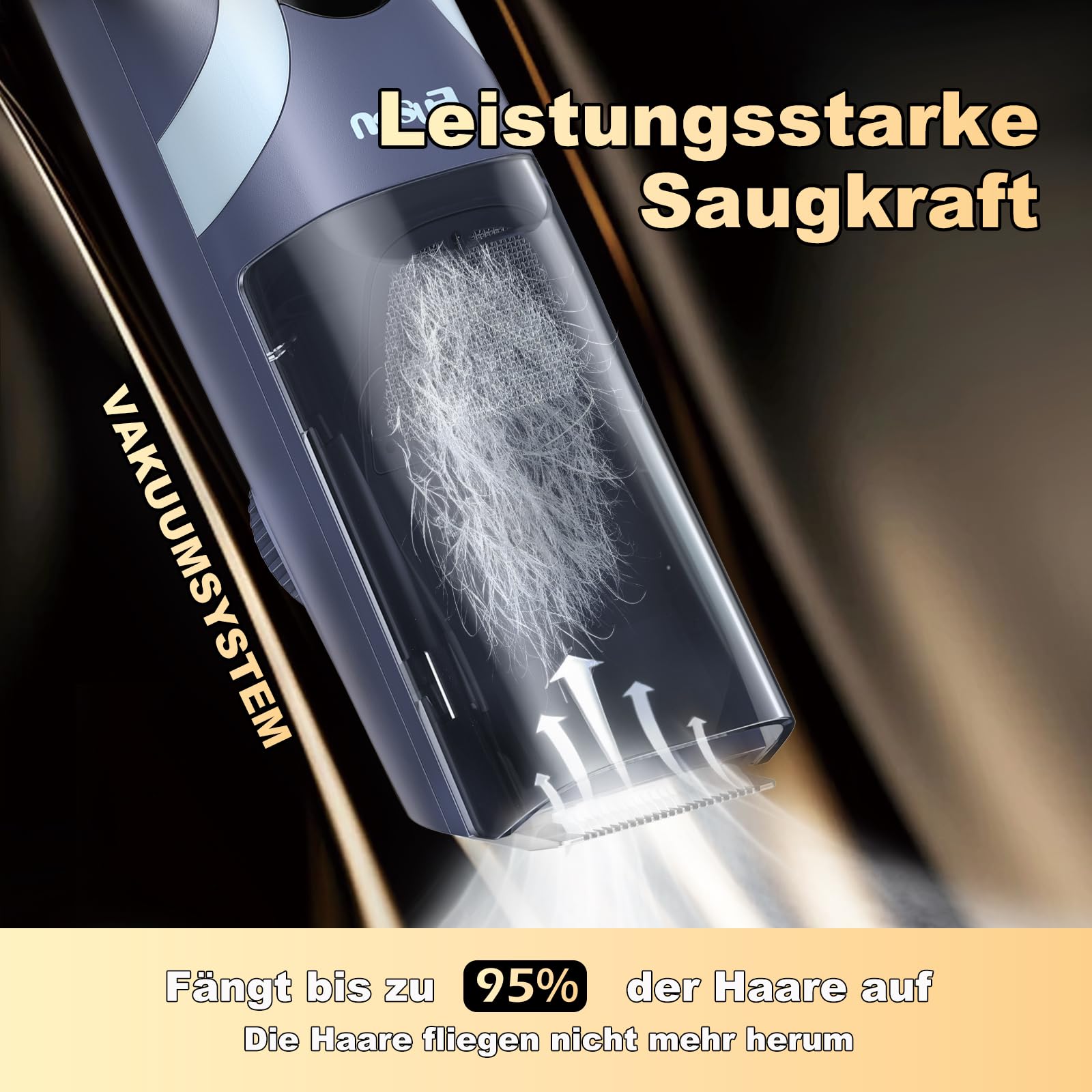 Vakuum Barttrimmer Herren, Wiederaufladbarer Bartschneider Herren Elektrisch Rasierer, IPX7 Wasserdichter kabelloser haarschneidemaschine (ab 1 mm bis 20 mm) mit Typ-C Aufladung, LCD Display (Blau)