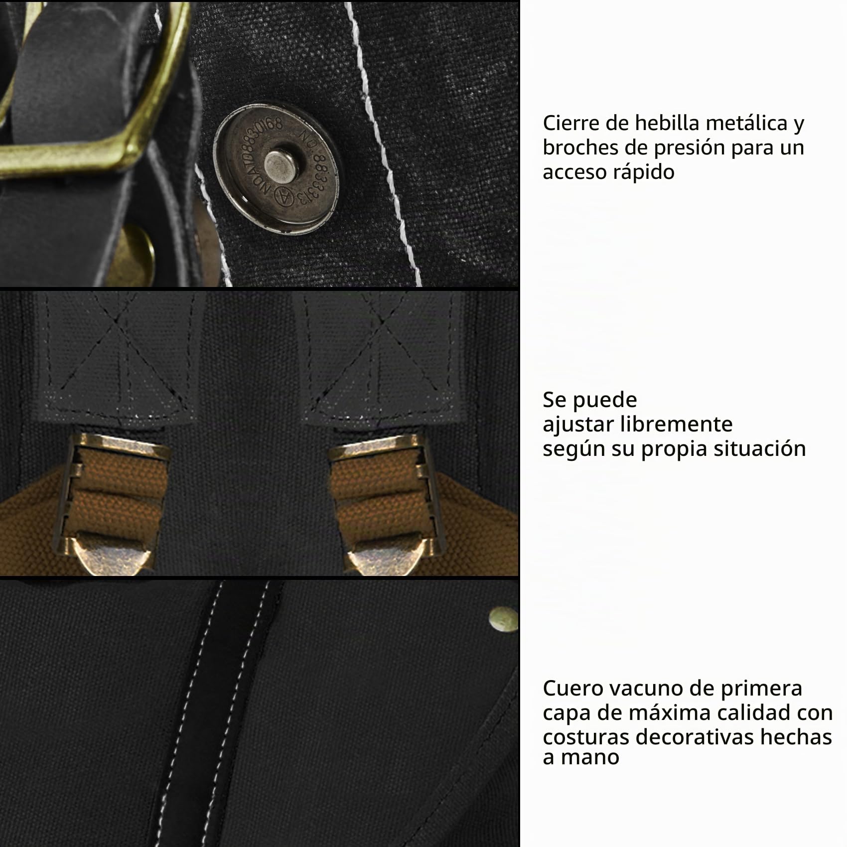 Mochila Hombre Lona Encerada Mochila de Viaje Mochila Escolar Vintage Durable y Resistente al Agua
