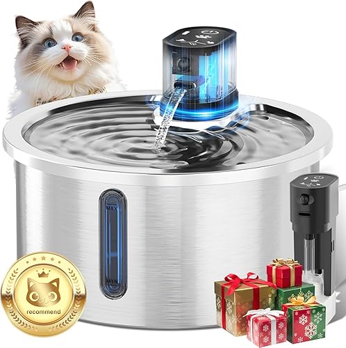 Fuente de agua inalámbrica para gatos, dispensador automático de agua para mascotas, 4000 mAh, funciona con pilas, 3.2L108 onzas, fuentes de agua de