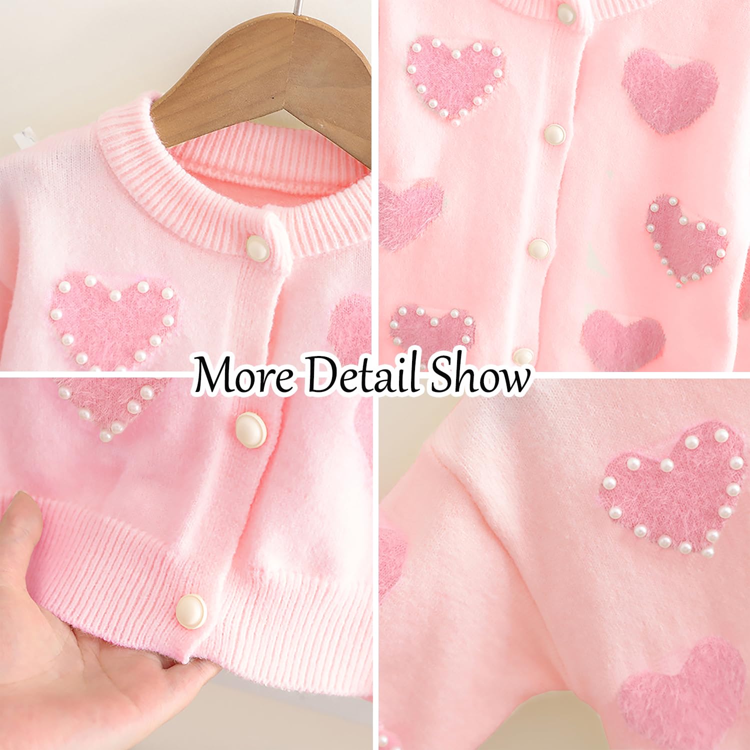 Suéter de punto con botones para niñas pequeñas, abrigo de invierno con perlas para niñas, talla 2-7T