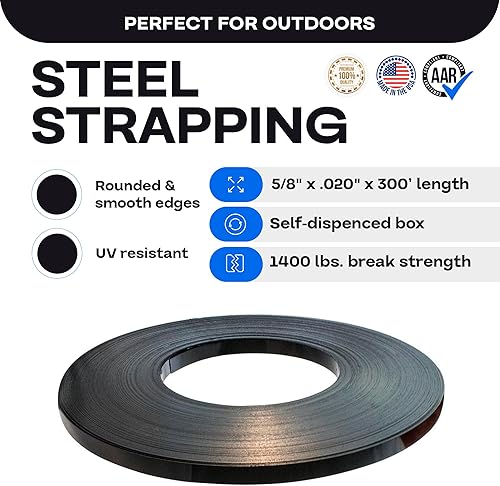 Miniatura 25 de IDL Packaging Bobina de fleje de acero de 1/2 pulgada x 0.020 pulgadas x 300 pies (resistencia a la rotura de 1100 libras) en caja de tablero