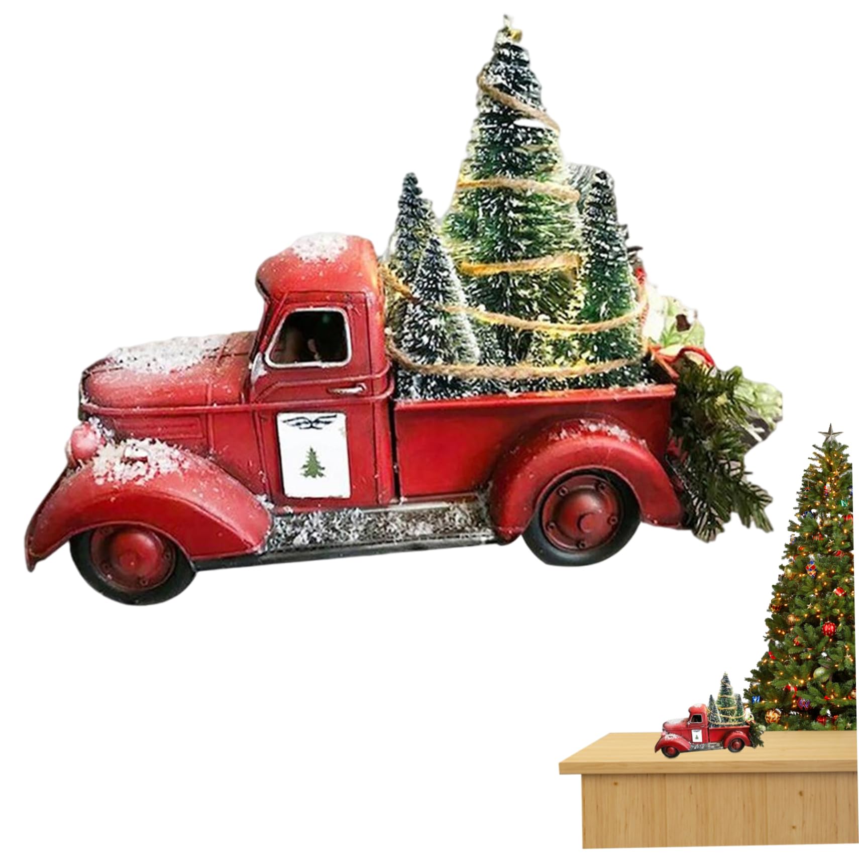 Camion rouge rétro de Noël avec petit sapin pour raviver les souvenirs d'enfance