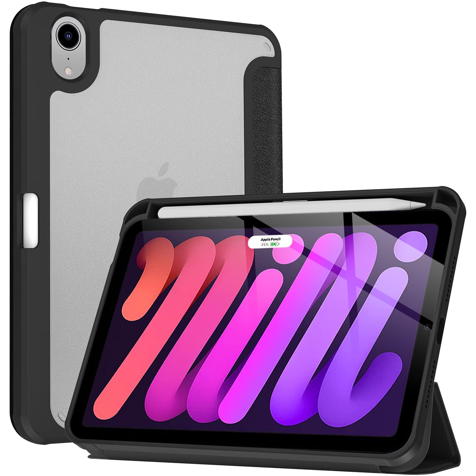 ProCase iPad Mini 6 6th Generation Case 8.3 Inch with Pencil Holder, Stand Protective Cover Cases for 2021 iPad Mini 6th Gen A2567 A2568 A2569 –Black