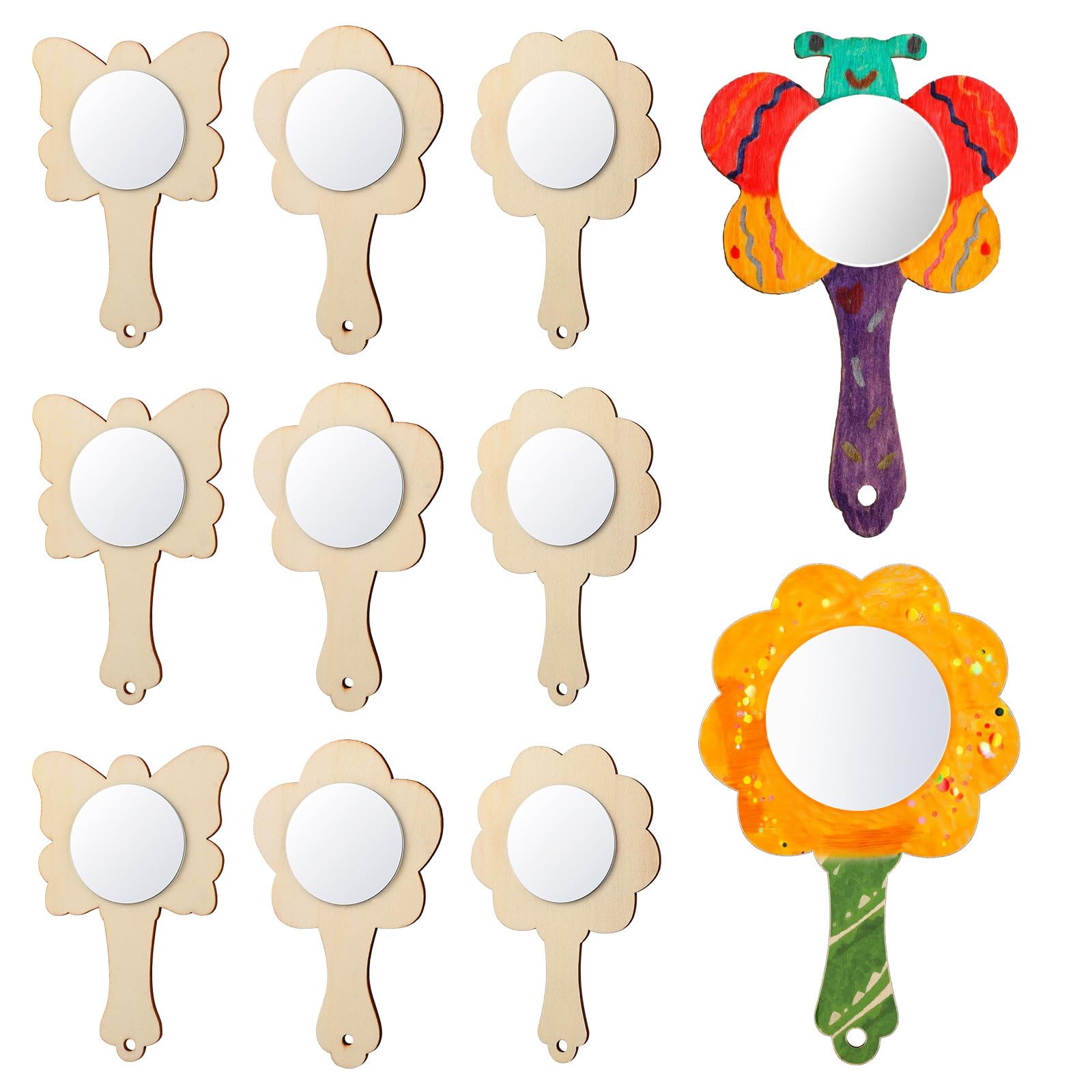 Healvian 18 Elementi Specchi in Legno per Bambini Kit Fai da Te Specchi Artigianali in Legno per Disegno e Decorazione Superficie Liscia e Varie Sagome Stili multipli