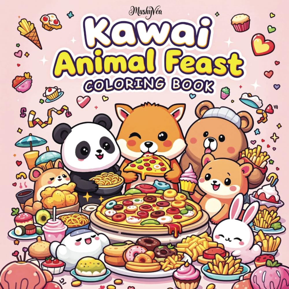 Kawai Animal Feast Coloring Book | Coloring Book for Kids and Adults Featuring Adorable Animals and Foods | Coloring Book for Stress Relief and ... Easy Coloring) (Kawaii Animals Adventures)