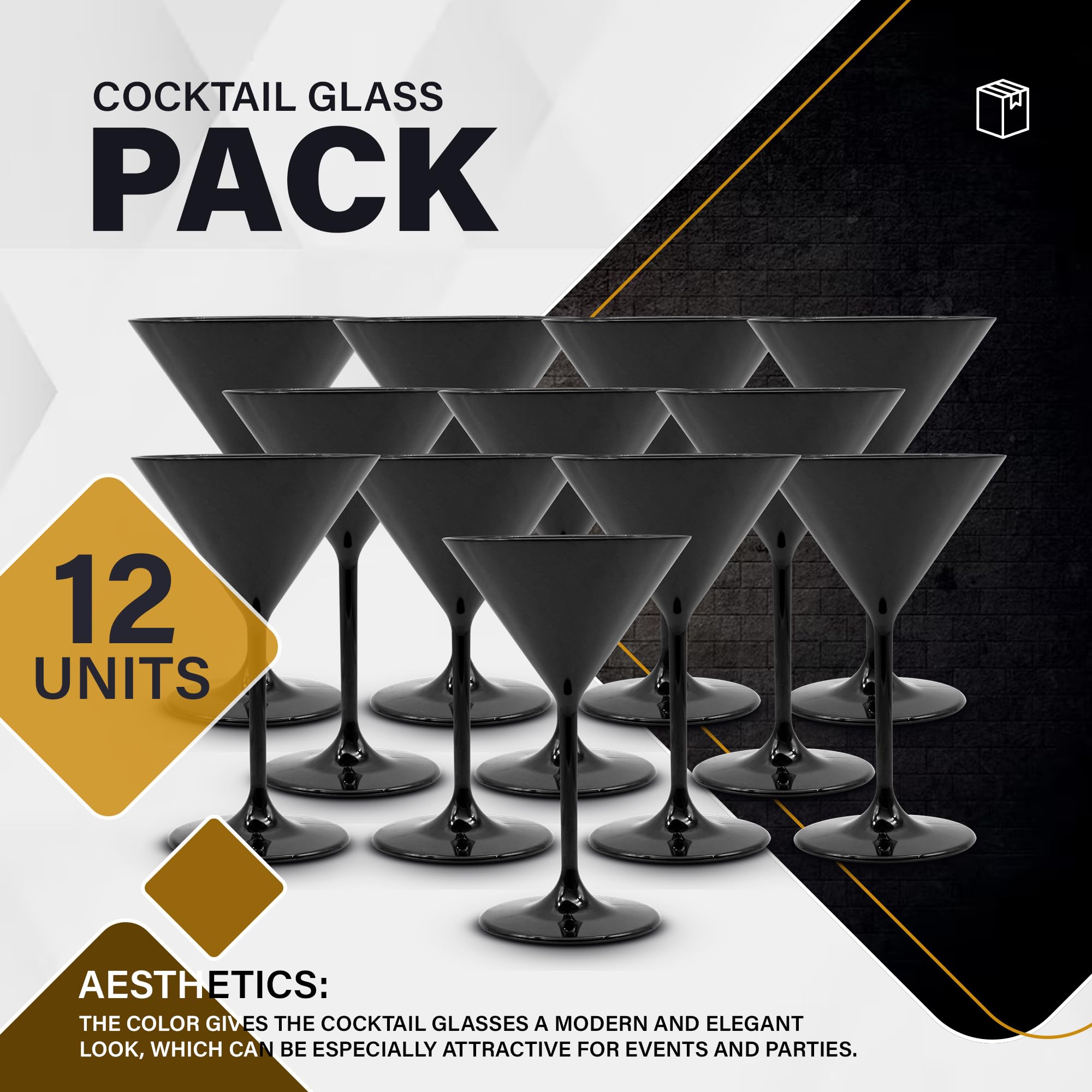 DOJA Barcelona Martini-kunststof bekers | zwart | verpakking van 6 stuks | Martini-glazen van hard plastic herbruikbaar | glazen van polycarbonaat in zwart | Martini-glas van kunststof, herbruikbaar