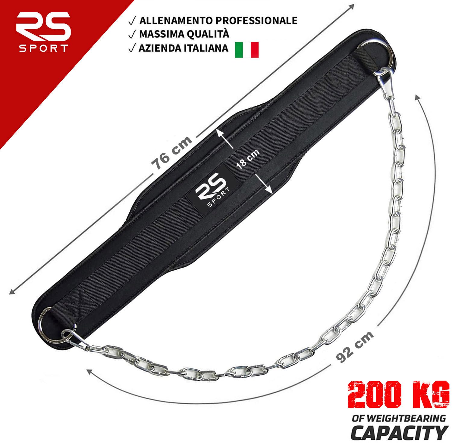 RS SPORT Cintura Zavorra per Dip e Trazioni, Sollevamento Pesi, Neoprene, Supporto Lombare con Catena, Calisthenics, Crossfit, Palestra, Fitness, Gym, Allenamento Powerlifting, Uomo Donna