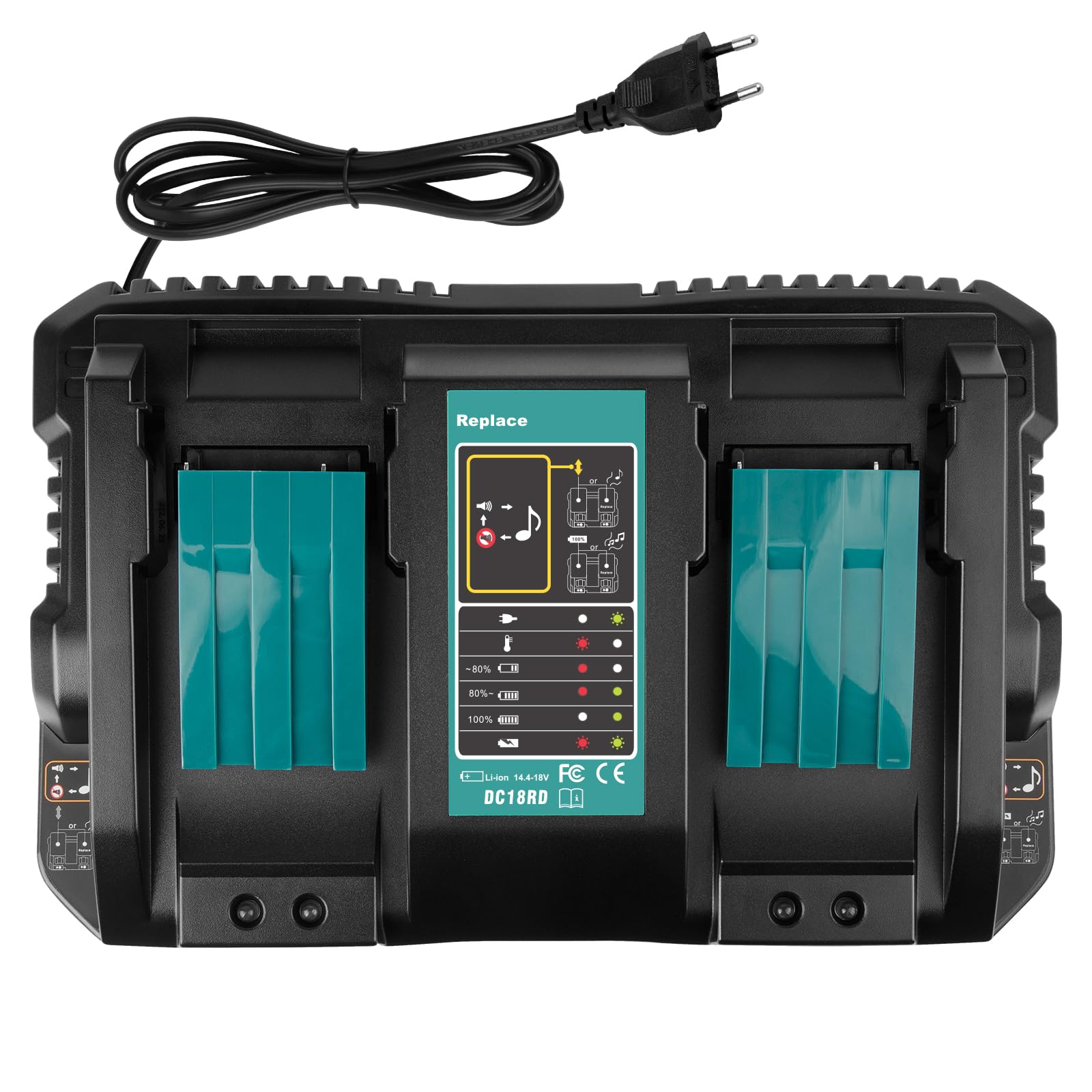 LabTEC Ładowarka do akumulatorów z dwoma portami Makita 14,4 V-18 V BL1415, BL1430, BL1830, BL1840, BL1850, BL1850B, BL1860B, kompatybilna z baterią Makita DC18RD Power Tool
