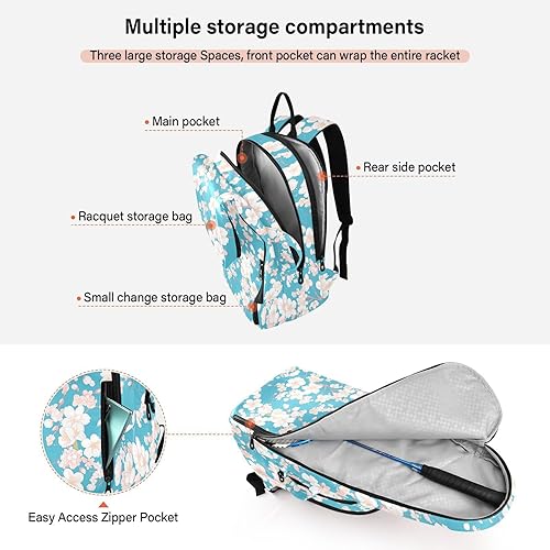 Miniatura 5 de Tennis Badminton Racket Bags Breathable Pink Blue Flowers 2 Rackets Tennis Racket Cover Bag with Protective Pad for Women, Men, Teenagers raquetas