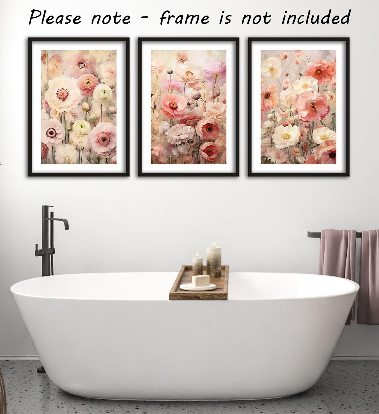Texture Style Beautiful Pink Ranunculus Flowers Wall Art Set of 3 Unframed Poster Prints, Botanical Plant Decor - Image 2