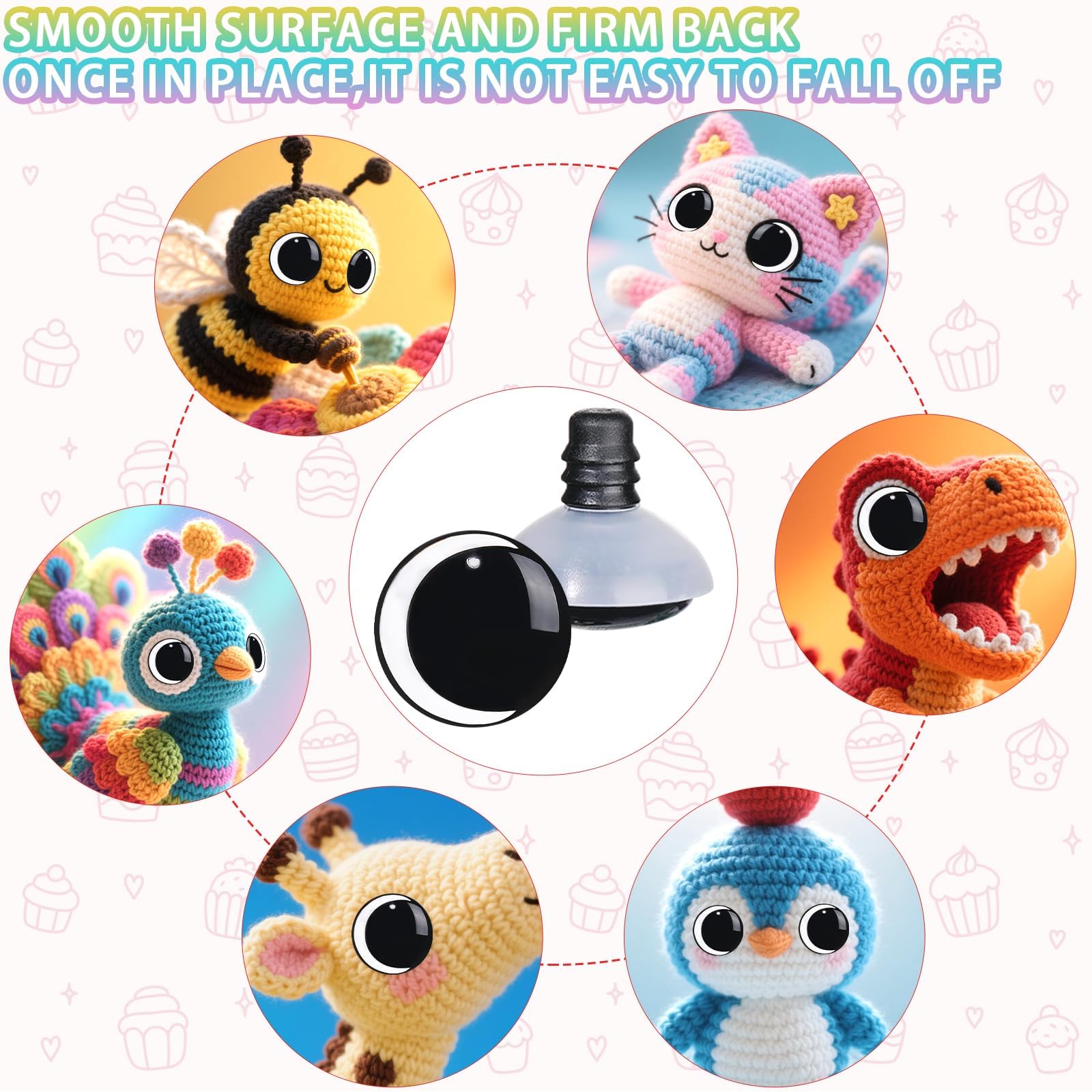 16 ojos de seguridad de luna de 40 mm para ganchillo con arandelas, ojos de seguridad transparentes para amigurumis 3D de luna, ojos de ganchillo, ojos de muñeca para animales, oso de peluche