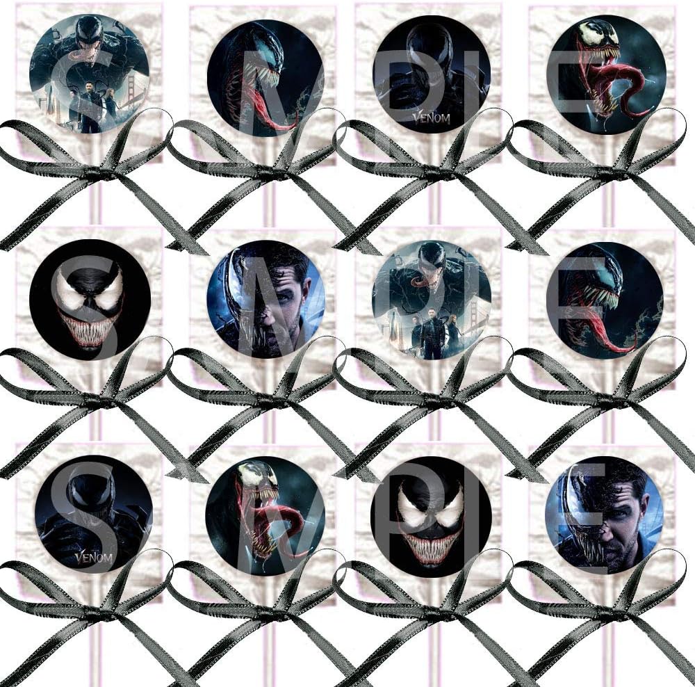VENOM Movie Lollipops Party Favors Supplies Decorations Lollipops with Black Ribbon Bows Party Favors -12 pcs, Marvel Comics Anti-Hero Eddie Brock