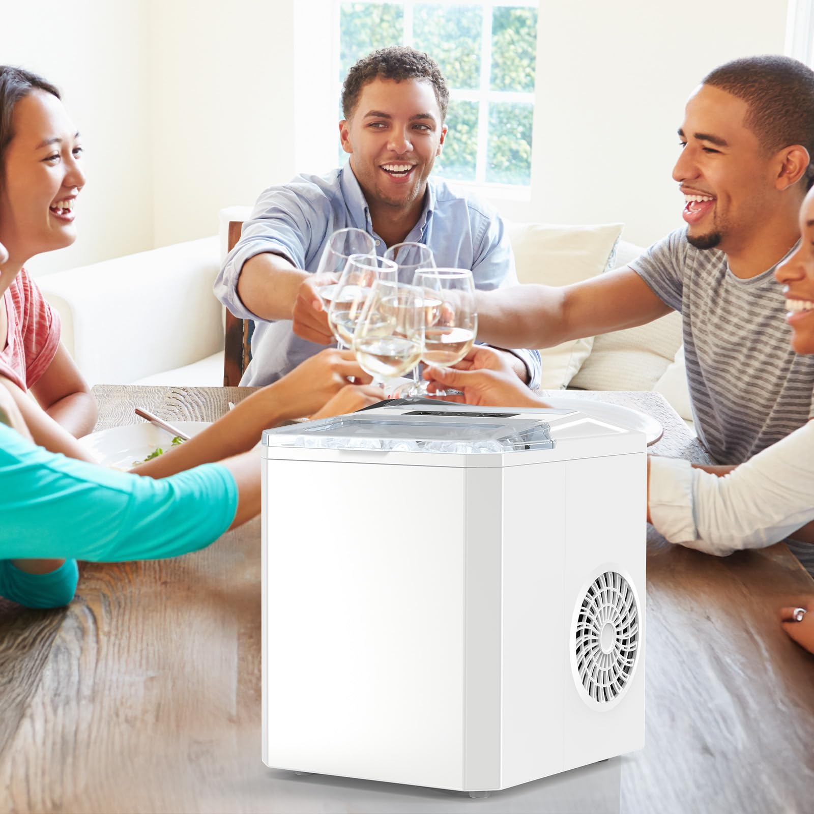 OLIXIS Ice Maker Machine with Handle,26lbs in 24Hrs,9 Ice Cubes in 6 Mins,Auto-Cleaning Portable Ice Maker with Basket and Scoop, Countertop Ice Maker for Home/Kitchen/Camping/RV, Bright Black on Fridge.com