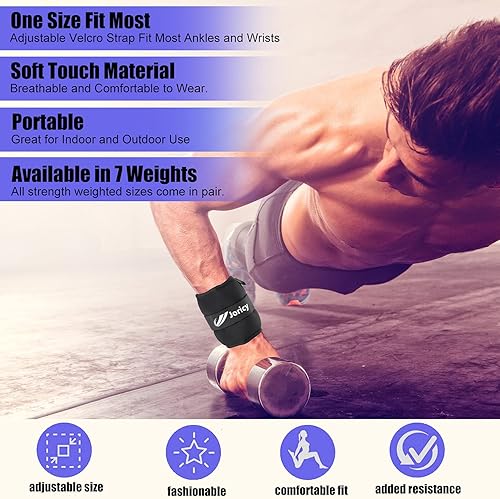 Miniatura 4 de Pesas de tobillo de 123468101220 lb, 1 par de pesas para muñecas, piernas y brazos para mujeres, hombres y niños con correas ajustables para correr,