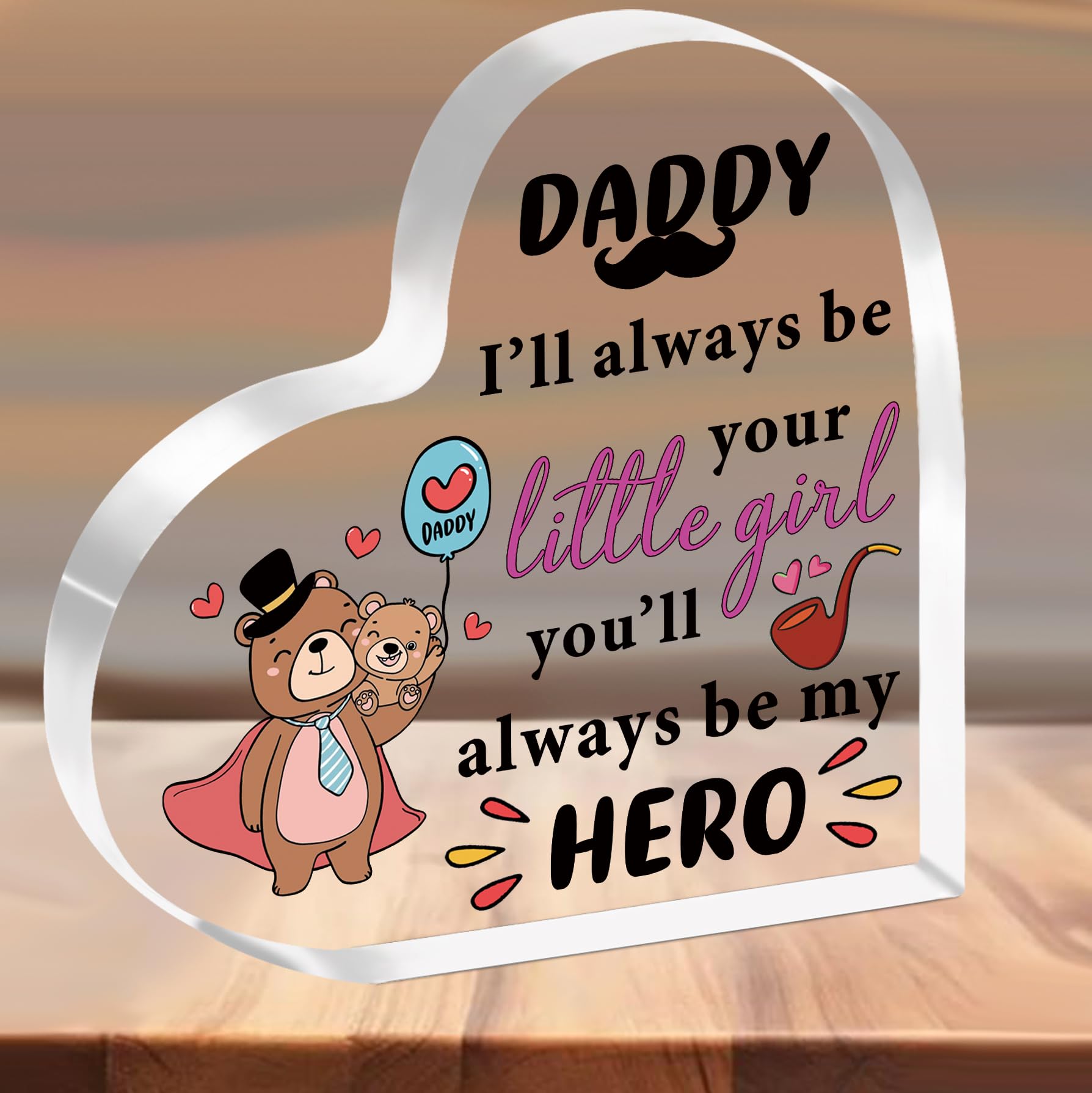 SMARGO Daddy Gifts from Daughter Heart-Shaped Acrylic Plaque Gifts for Daddy Father's Day Christmas Birthday Present for Daddy