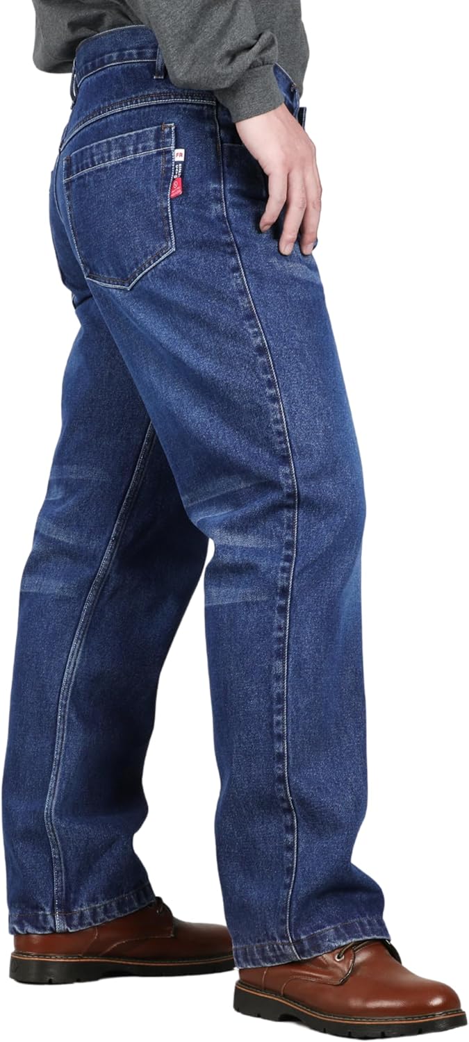 BOCOMAL FR Pants for Men Relax Fit Flame Resistant Jeans 14oz Heavy Duty Washed Work Jeans - Image 7