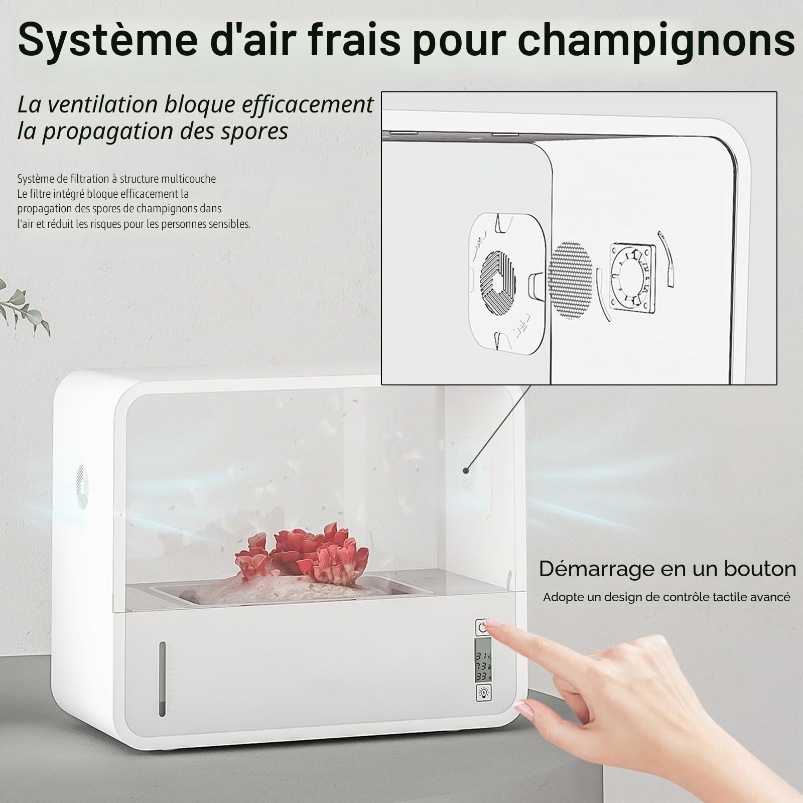 Kit Champignons à Faire Pousser, Tente de Culture de Champignons avec Affichage de la Température et de l'humidité, Boîte de Culture de Champignons, Stations de Propagation de Hotte de Mycologie