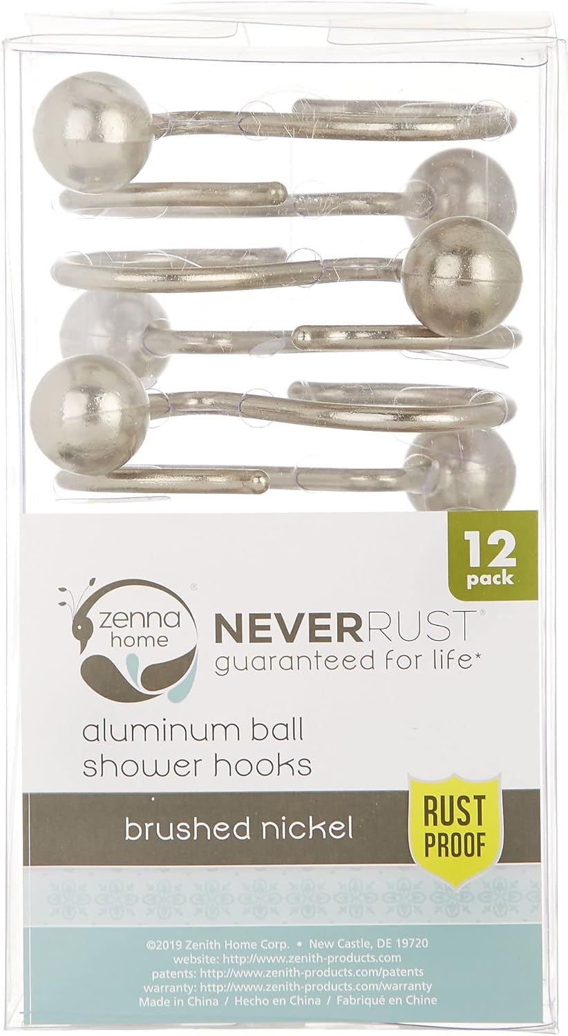 Zenna Home 12-pk. Never Rust Aluminum Ball Shower Hook Set One Size Brushed Nickel