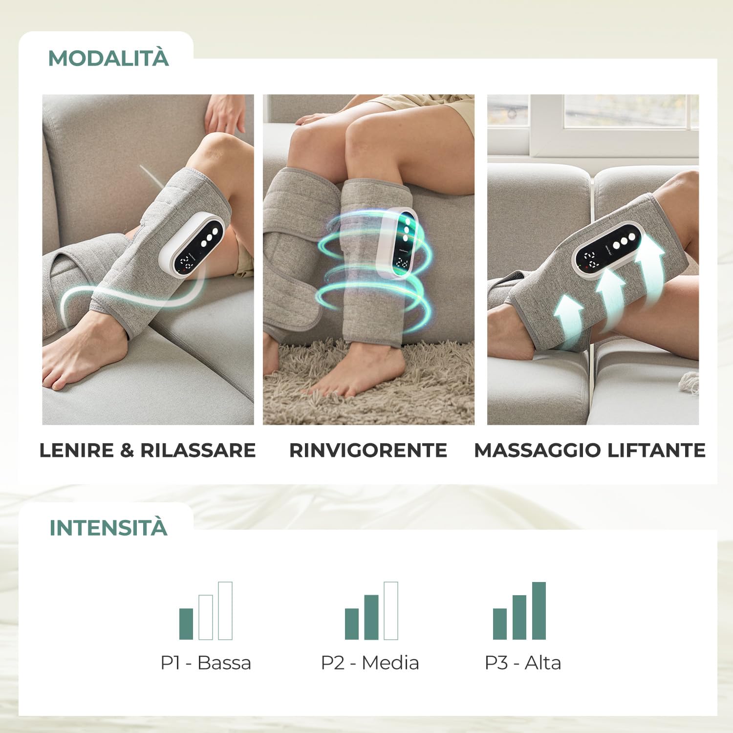 HubiCare - Massaggiatore per gambe con compressione dell'aria e calore, 3 livelli di intensità, ricaricabile USB-C, silenzioso, massaggiatore per polpacci per rilassamento e circolazione sanguigna