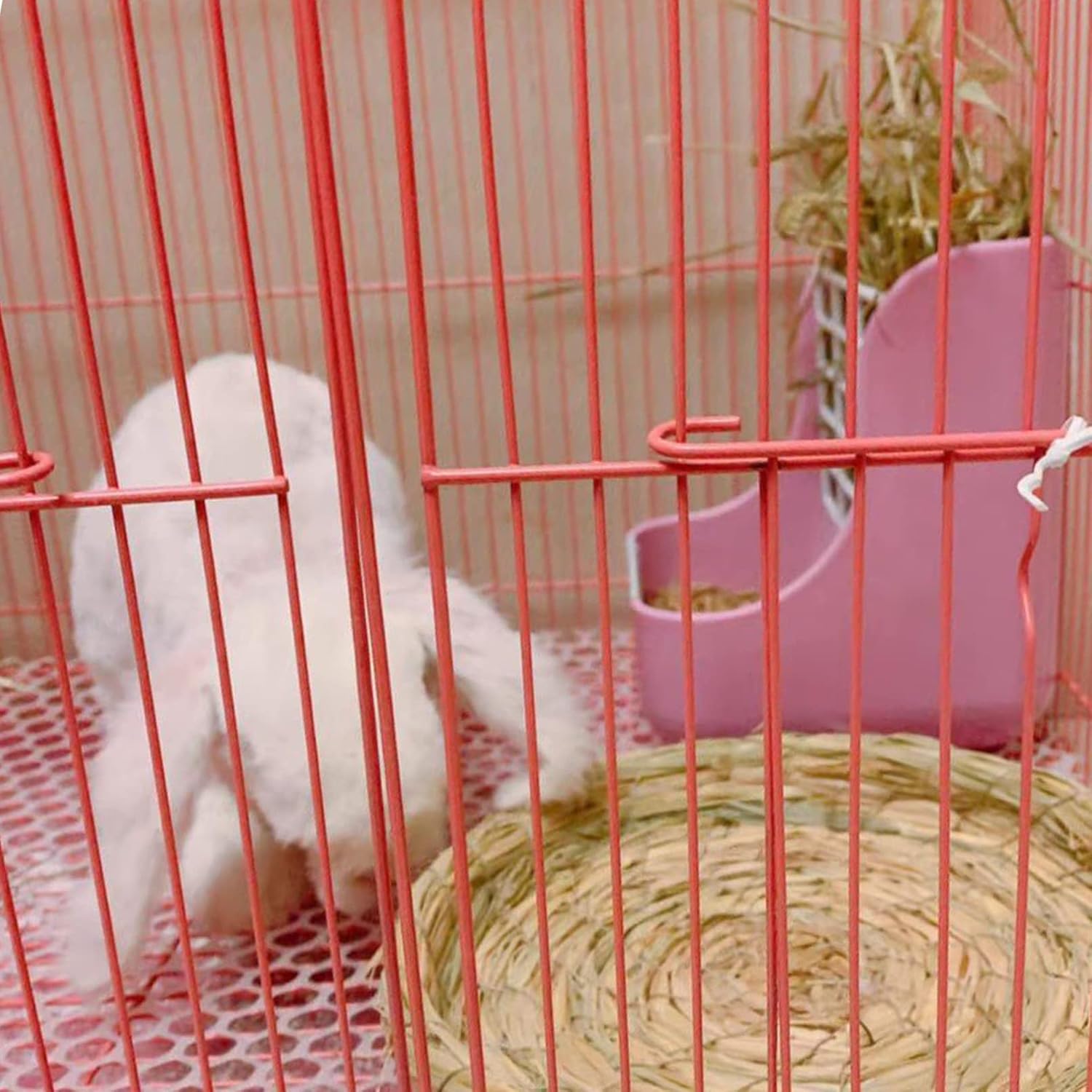 Hamiledyi Rabbit Hay Feeder Rack,Bunny Water Bottles Dispenser, 2 in 1 Feeder Bowls Small Animal Grass/Food Bin for Rabbit Chinchilla Guinea Pig