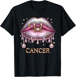 Cancer Queen Girl Zodiac Sign Horoscope Birthday Women Lips T-Shirt