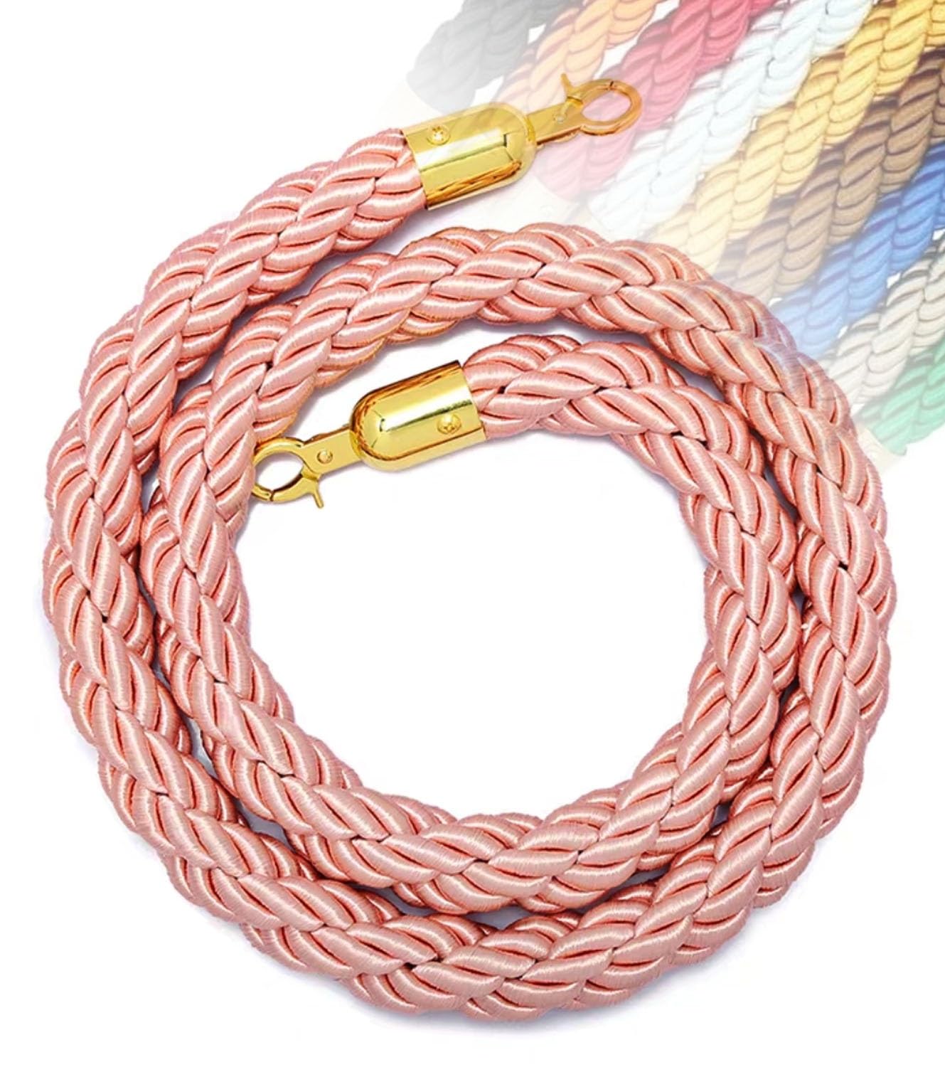 Aioneer 11 Colors Queue Barrier Rope 1-3M With Hooks For Posts & Stands, Crowd Control Stanchion Rope, Hotel Visitor Guidance, Safety Barrier,-Pink-3M