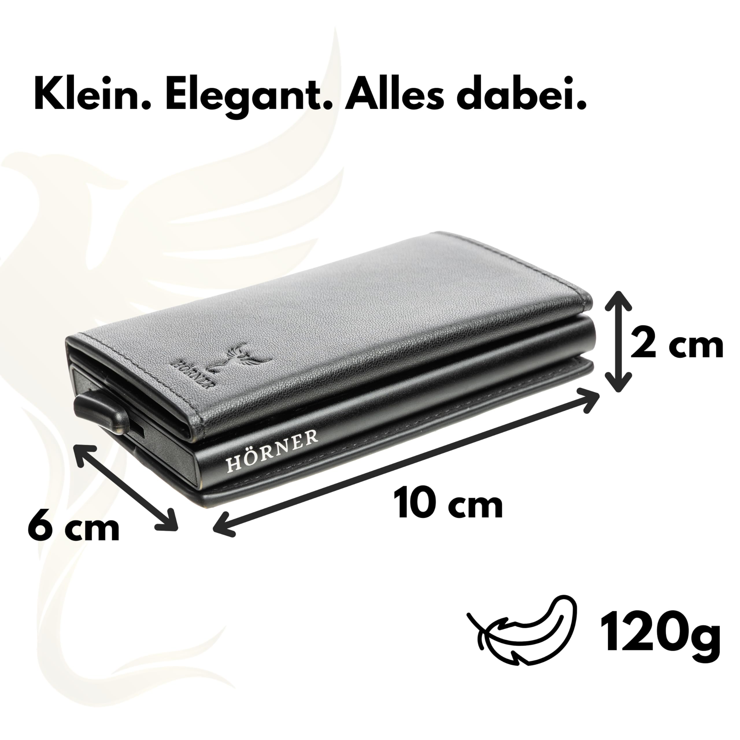 Hörner Novus Wallet – Slim Geldbeutel aus Echtleder, Aluminium-Cardholder (bis 7 Karten) mit Schiebemechanismus, Münzfach mit Reißverschluss, Scheinfach für 200-€-Scheine, 10×6×2 cm, Geschenkbox