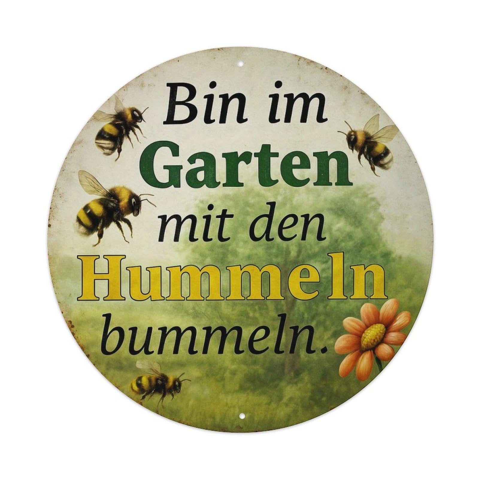 Bee Garden Flower Hummel Text Metal Tin Sign Plaque