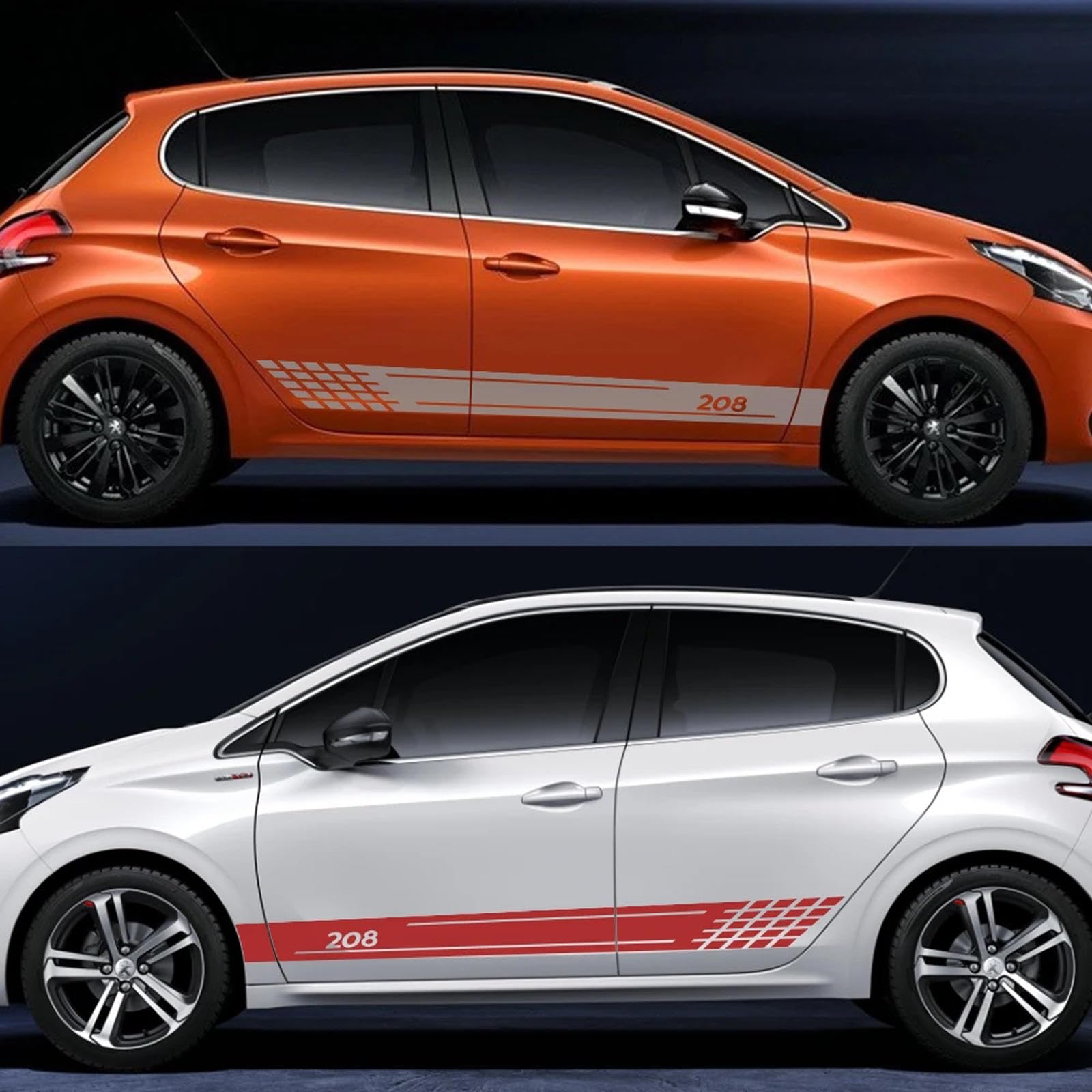 2 pezzi adesivi per strisce laterali per portiera auto, decalcomanie in vinile, per accessori per tuning automatico Peugeot 208 gt