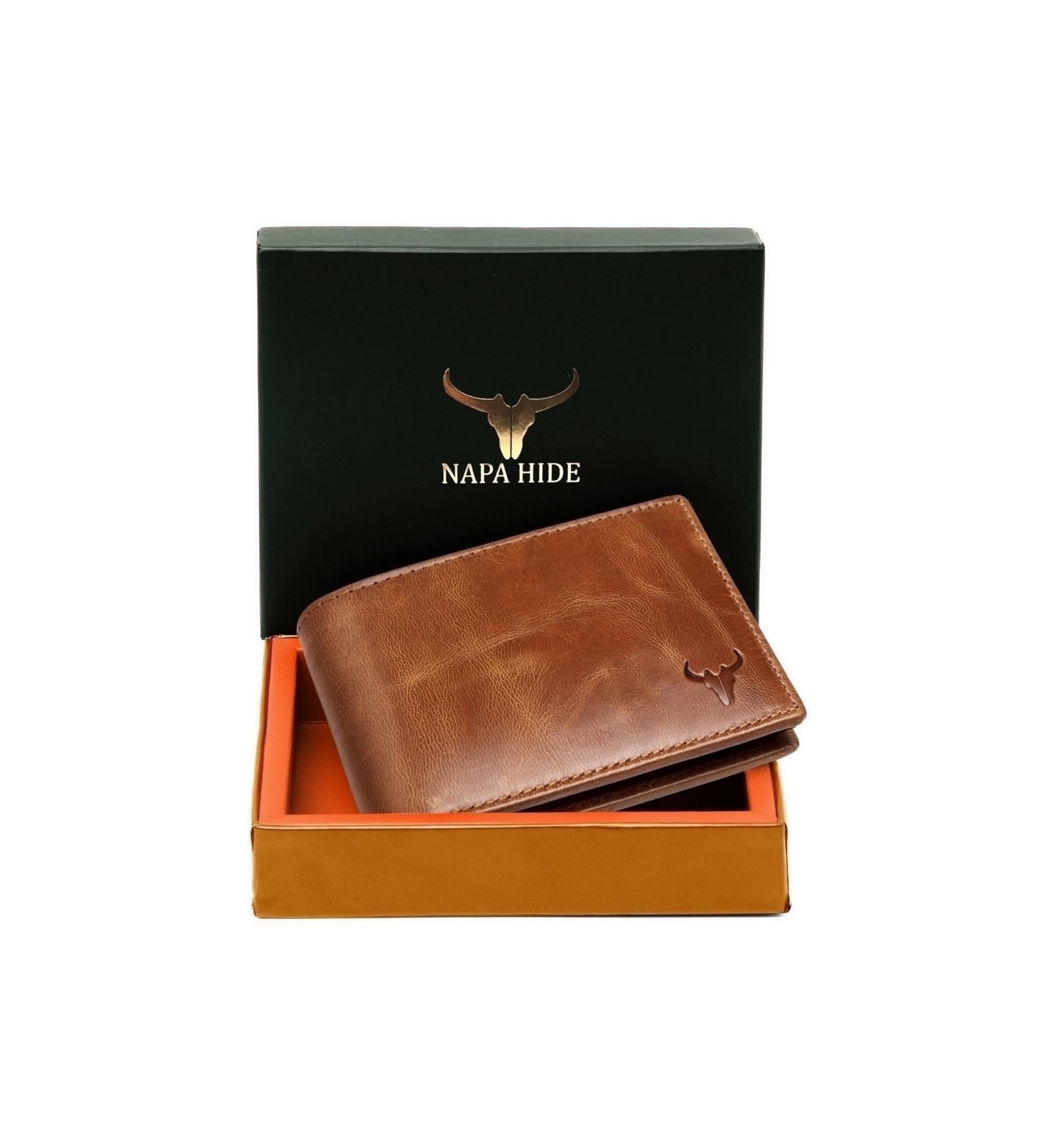 NAPA HIDELeather Wallet for Men I Handcrafted I Credit/Debit Card Slots I 2 Currency Compartments I 2 Secret Compartments (Tan Crunch)