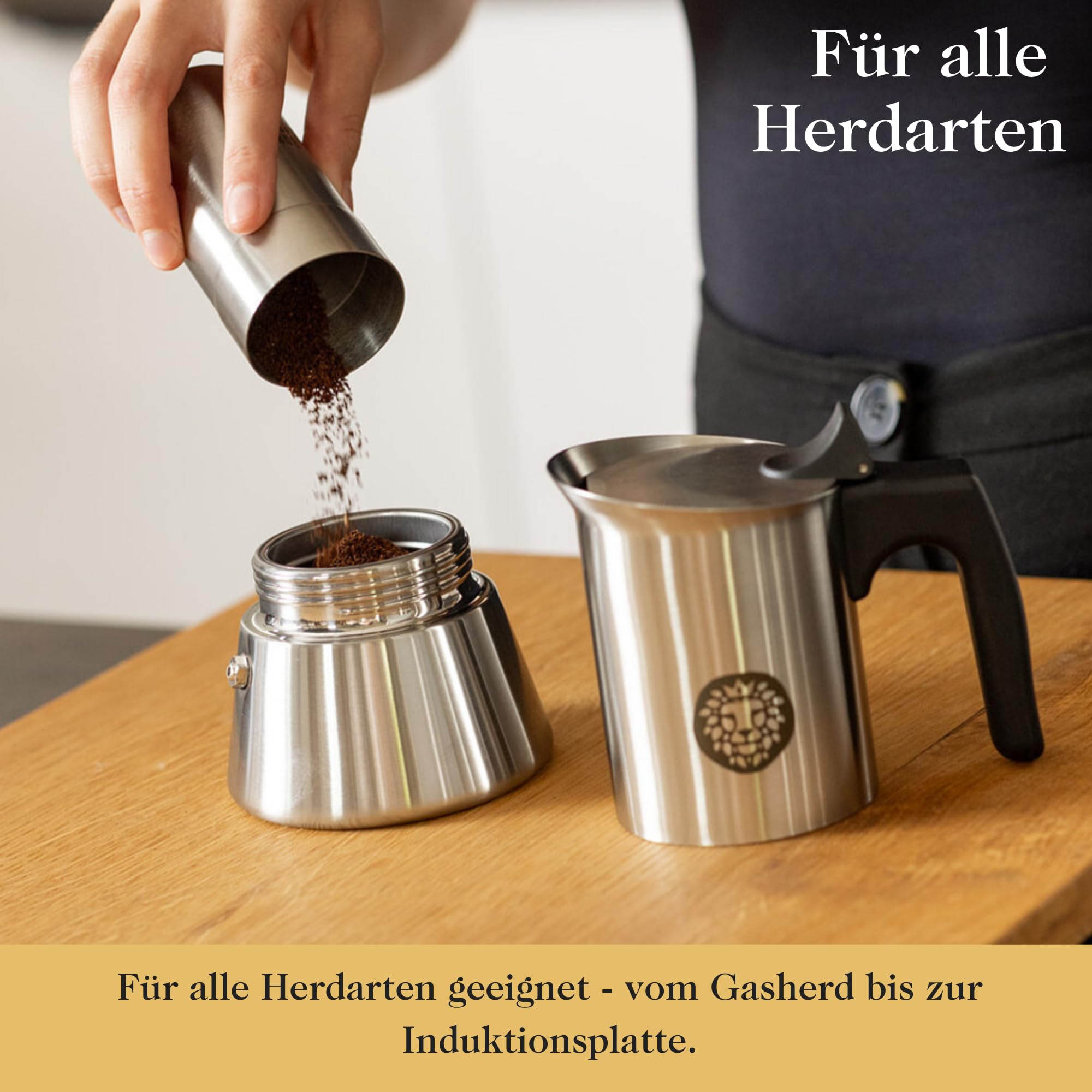 Barista Royal Cafetera expreso para 4 tazas [200 ml] de acero inoxidable – Cafetera moca, apta para todo tipo de fuegos, apta para lavavajillas