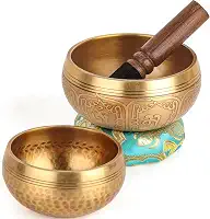 Relaehih Conjunto de 2 tigelas de canto tibetanas - 100% feitas à mão no Nepal, conjunto de meditação com tigela de som para ioga, cura de chakras, presentes de meditação, presentes exclusivos para