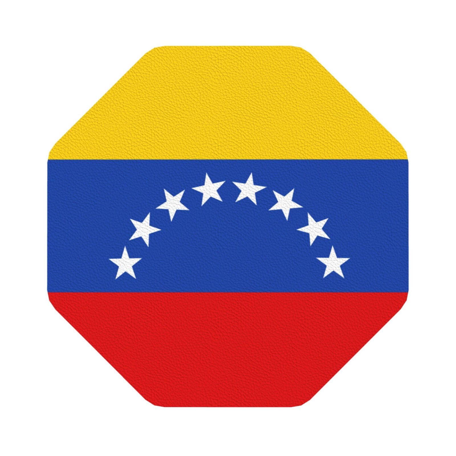 Flag of Venezuela PU Leather Coasters Set of 6 Octagon Drink Coasters