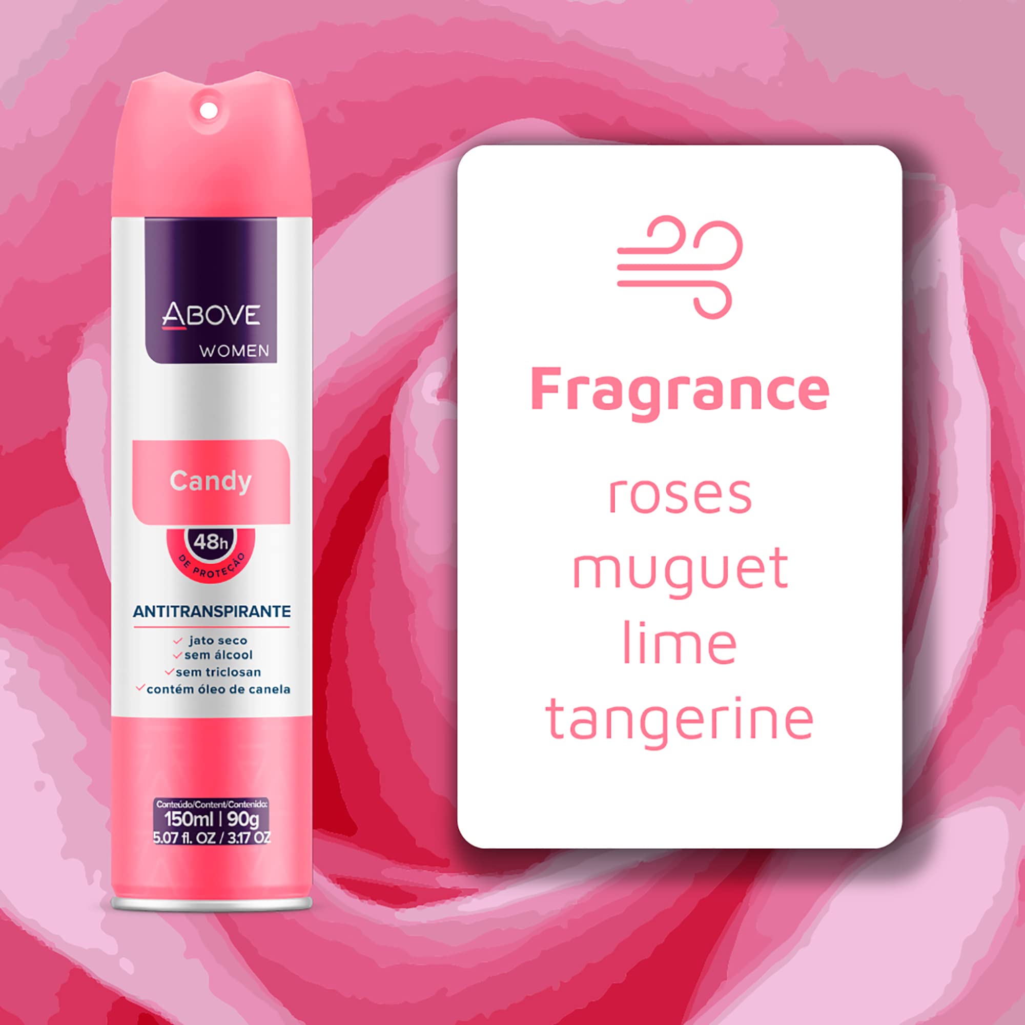 ABOVE 48 Hours Antiperspirant Deodorant Set - Dry Spray for Women - Protects Against Sweat and Body Odor - Leaves No White Marks - Delicate Scent - Cruelty and Alcohol Free - Candy - 4 pc