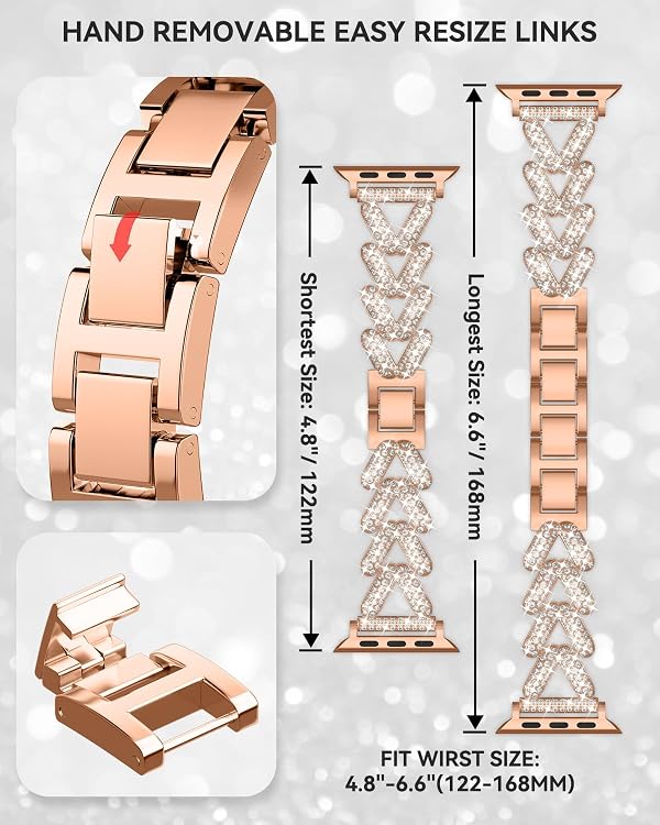 Rhinestones Encrusted Metal Bracelet and Case, Compatible with Apple Watch Bands 38mm-49mm (Series 11/10/1/SE/Ultra 2)- Bling Gold Women's Jewelry Strap, Luxury iWatch Bracelet by LUOHIA - Used condition - Image 5