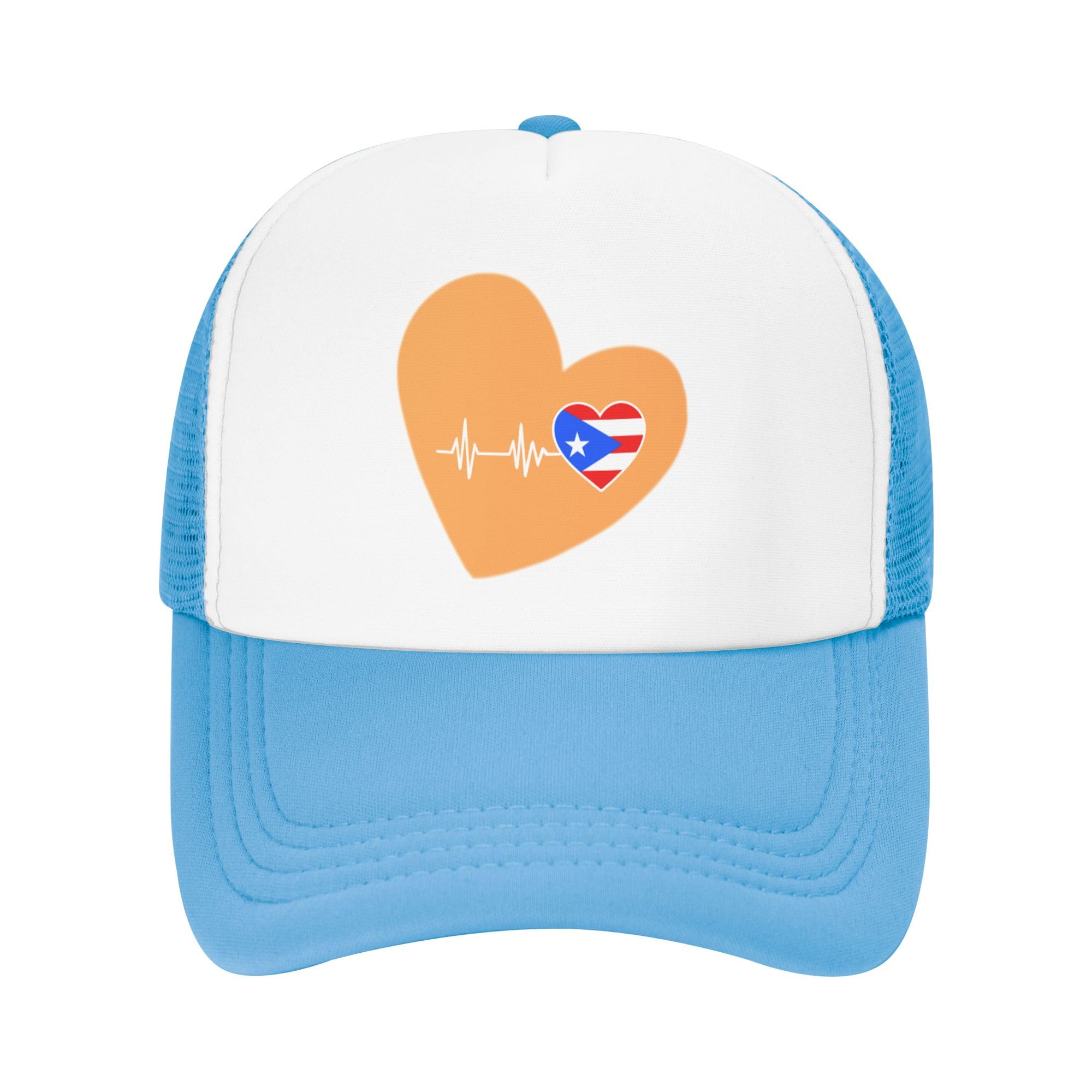 Puerto Rico Heartbeat Lightweight Mesh Baseball Hat Fishing Sun Cap Outdoor Casual Cap Sky Blue