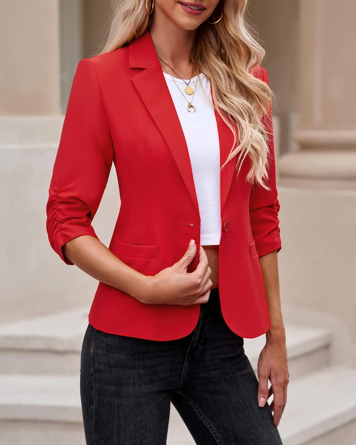 LookbookStore Blazers for Women Suit Jackets Dressy 3/4 Sleeve Blazer Business Casual Outfits for Work - Image 4