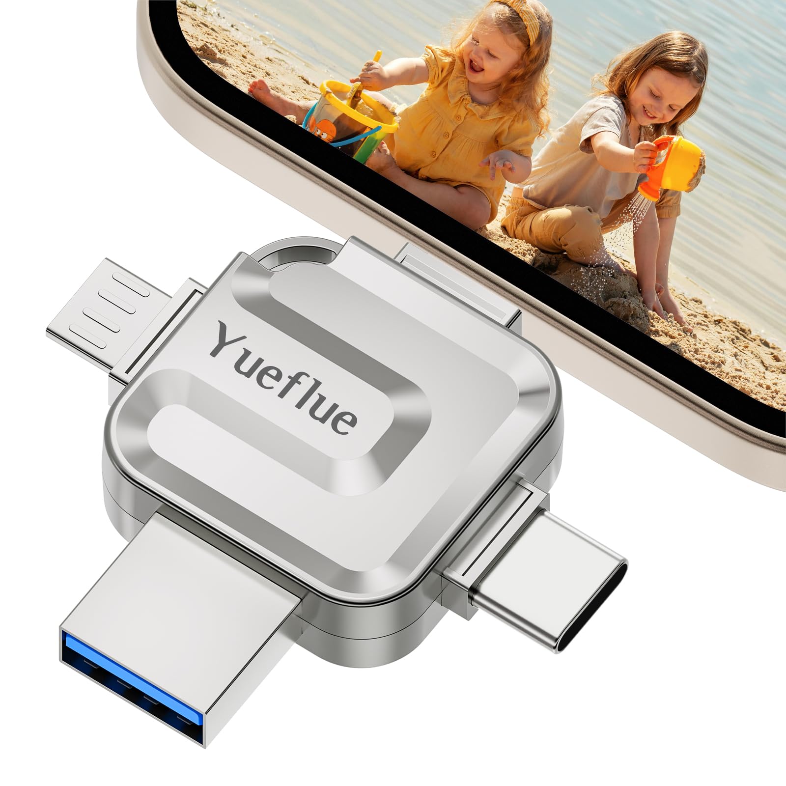 Yueflue 256GB Chiavetta USB per lphone Memoria Esterna per i0S/OTG Android/PC, 4 in 1 Chiavetta USB lphone Pendrive to Salvare più Foto e Video.Non è Necessario Scaricare l'APP.