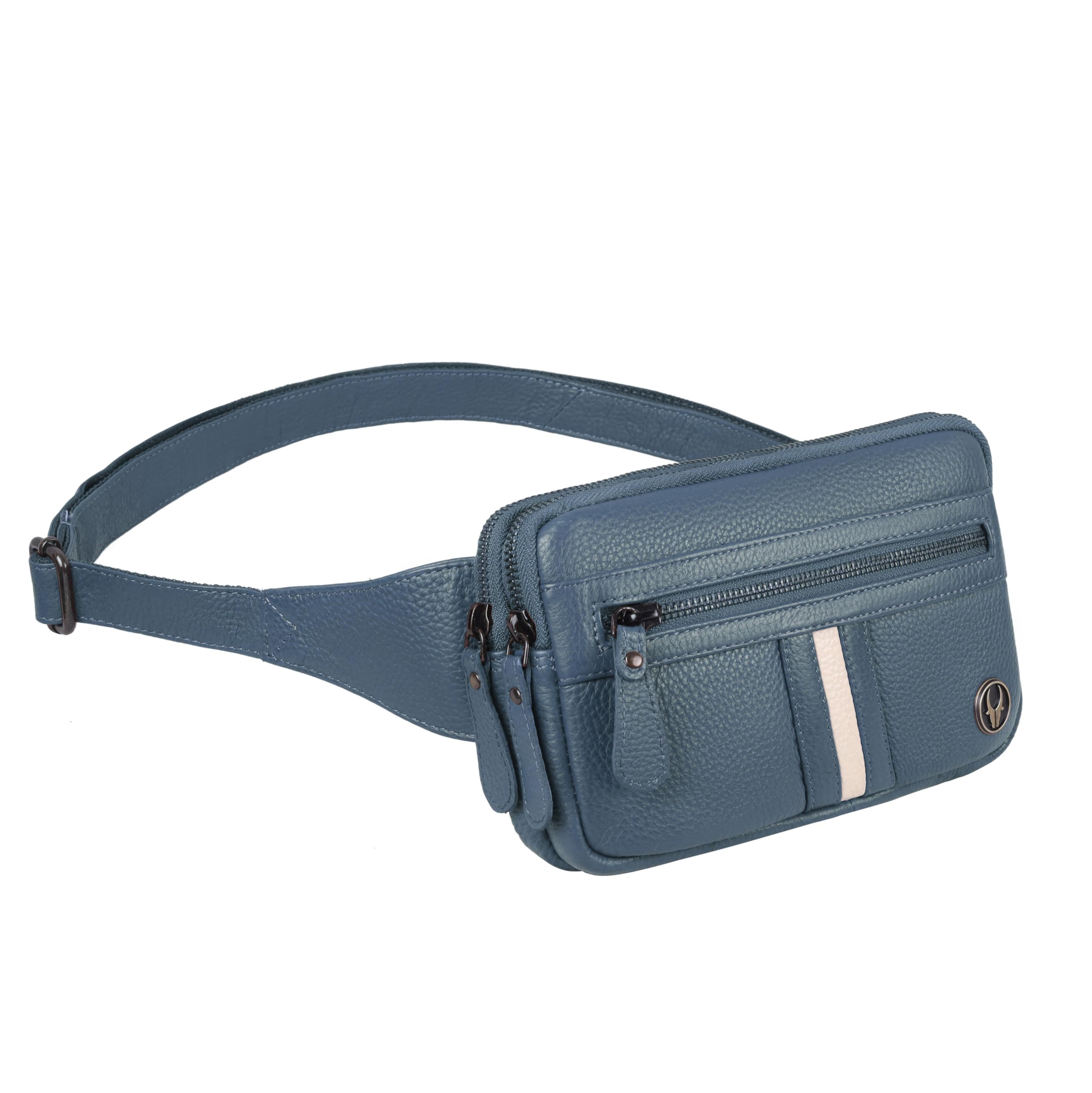 wildhorn Genuine Leather Waist Bag for Men | Stylish Brown Fanny Pack with Adjustable Strap | 3 Compartments for Travel, Walking, Biking & Daily Use (Blue)-picture-25