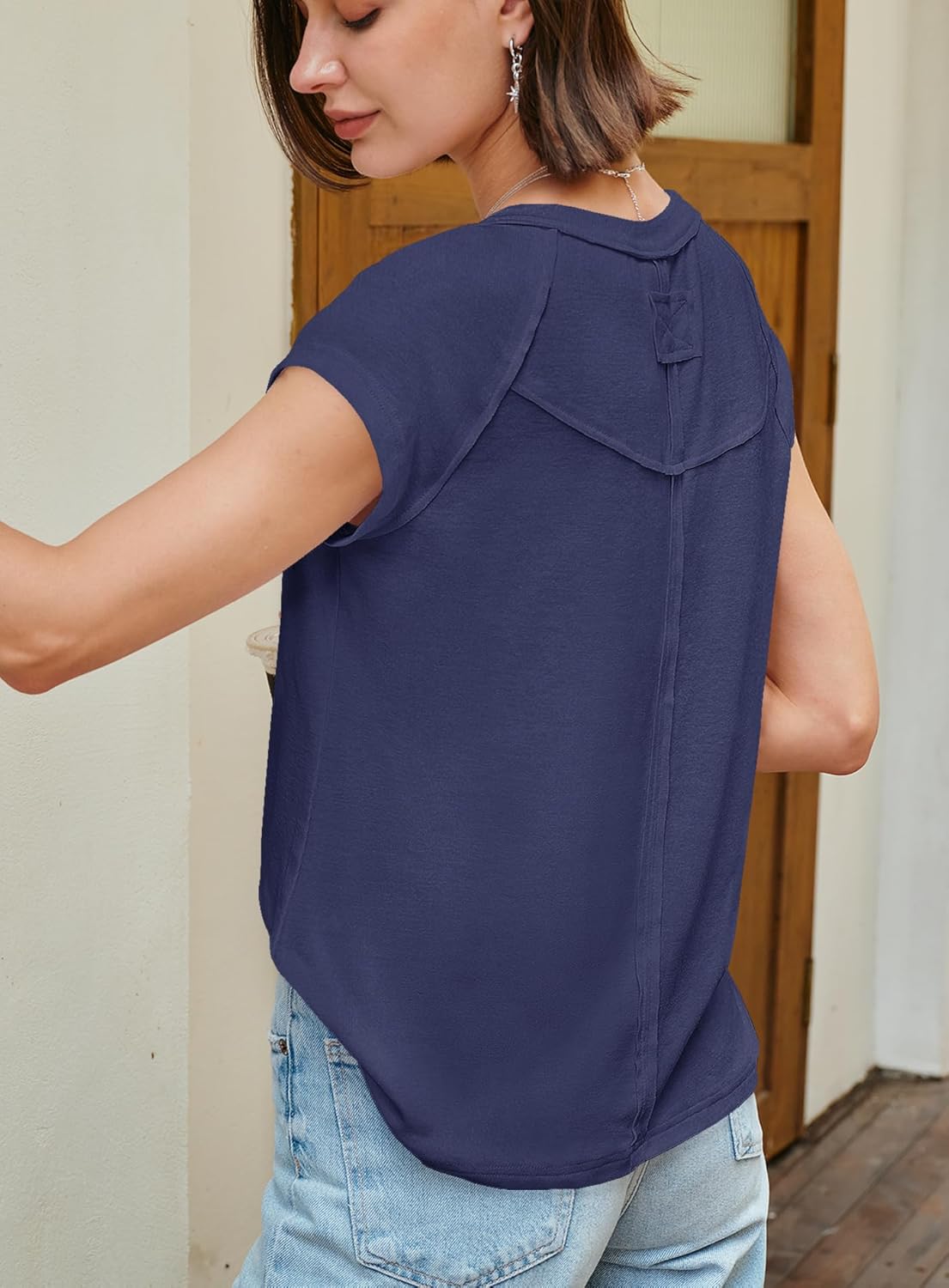 Yanekop Womens Short Sleeve Shirts Crewneck T Shirts Basic Tees Casual Summer Tops Cap Sleeve Tops Trendy Shirts - Image 7