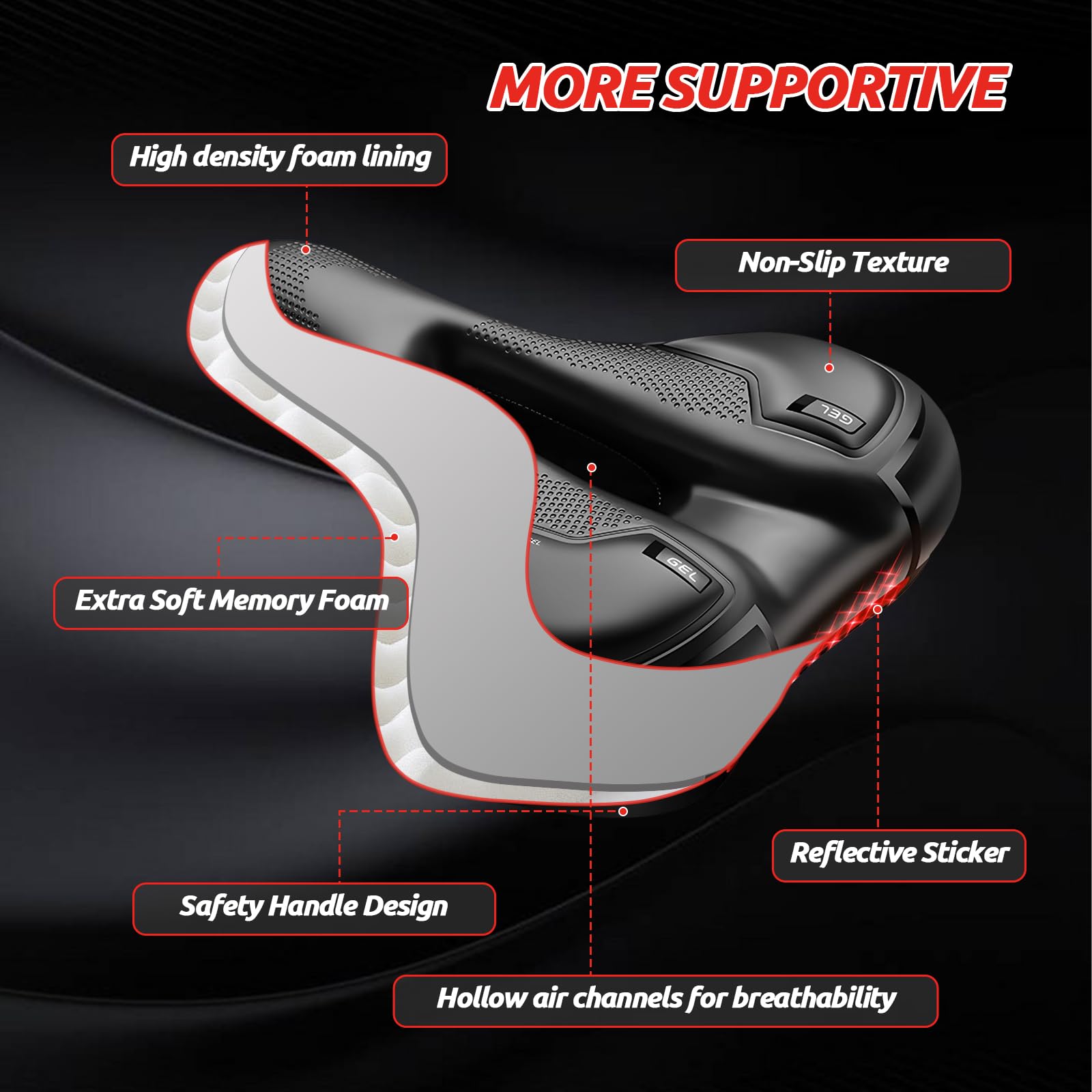 Sella Bici Comoda, Sellino Bici Morbido Donna Uomo, Sella Biciclette Traspirante con Adesivo Riflettenti e Palla Ammortizzanti a Doppia Molla, Sedile Biciclette Ergonomica per MTB/City Bike/Cyclette